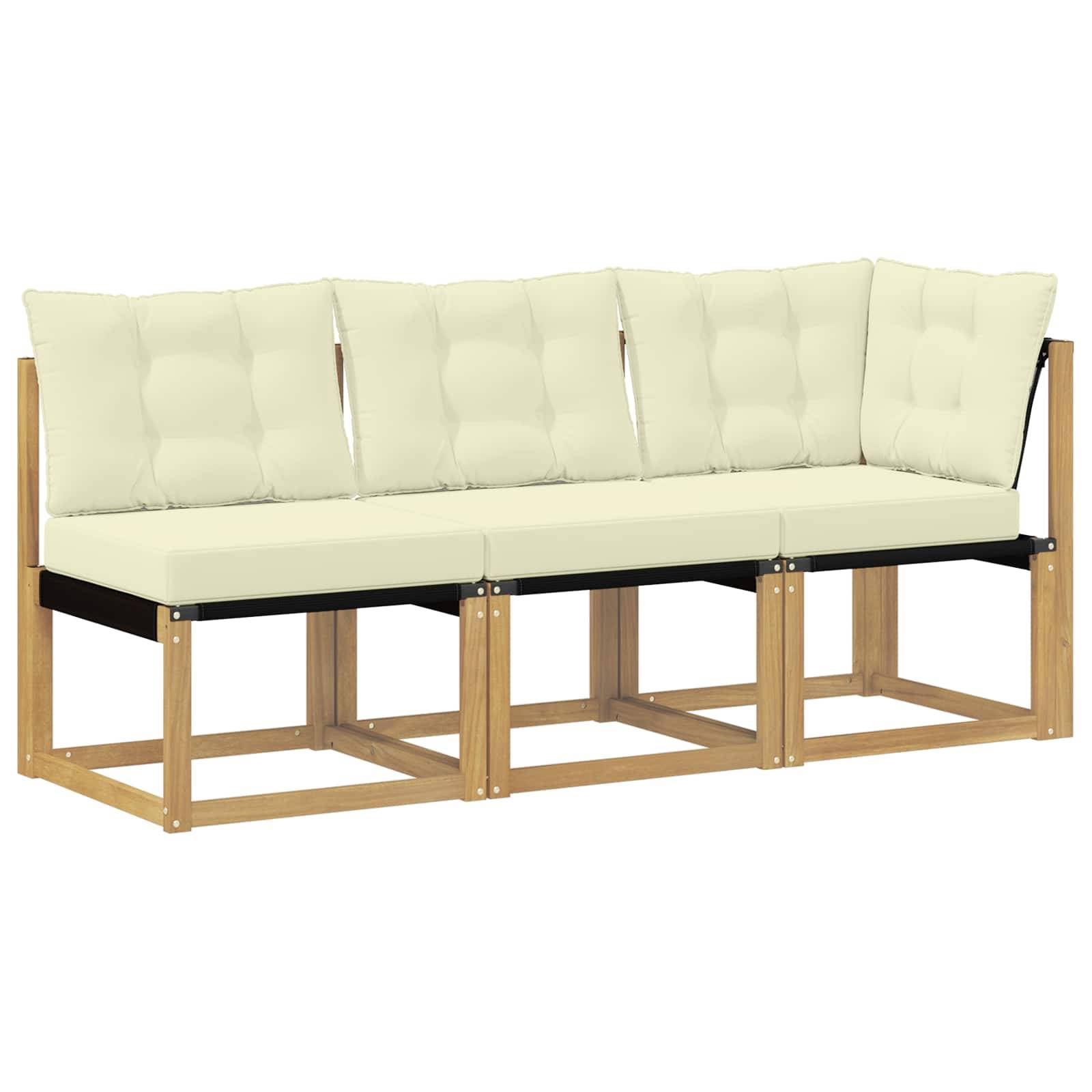 vidaXL Outdoor Mittel- und Ecksofa mit Kissen 3 Stück Weiß