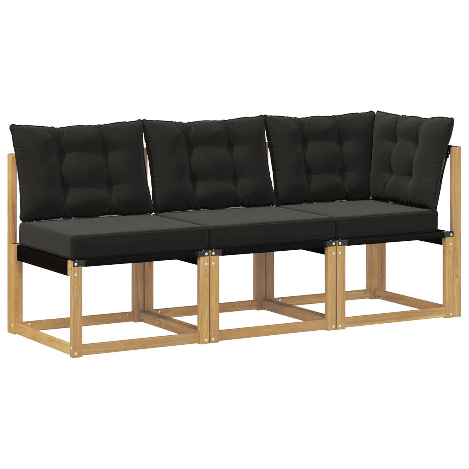 vidaXL Outdoor Mittel- und Ecksofa mit Kissen 3 Stück Weiß
