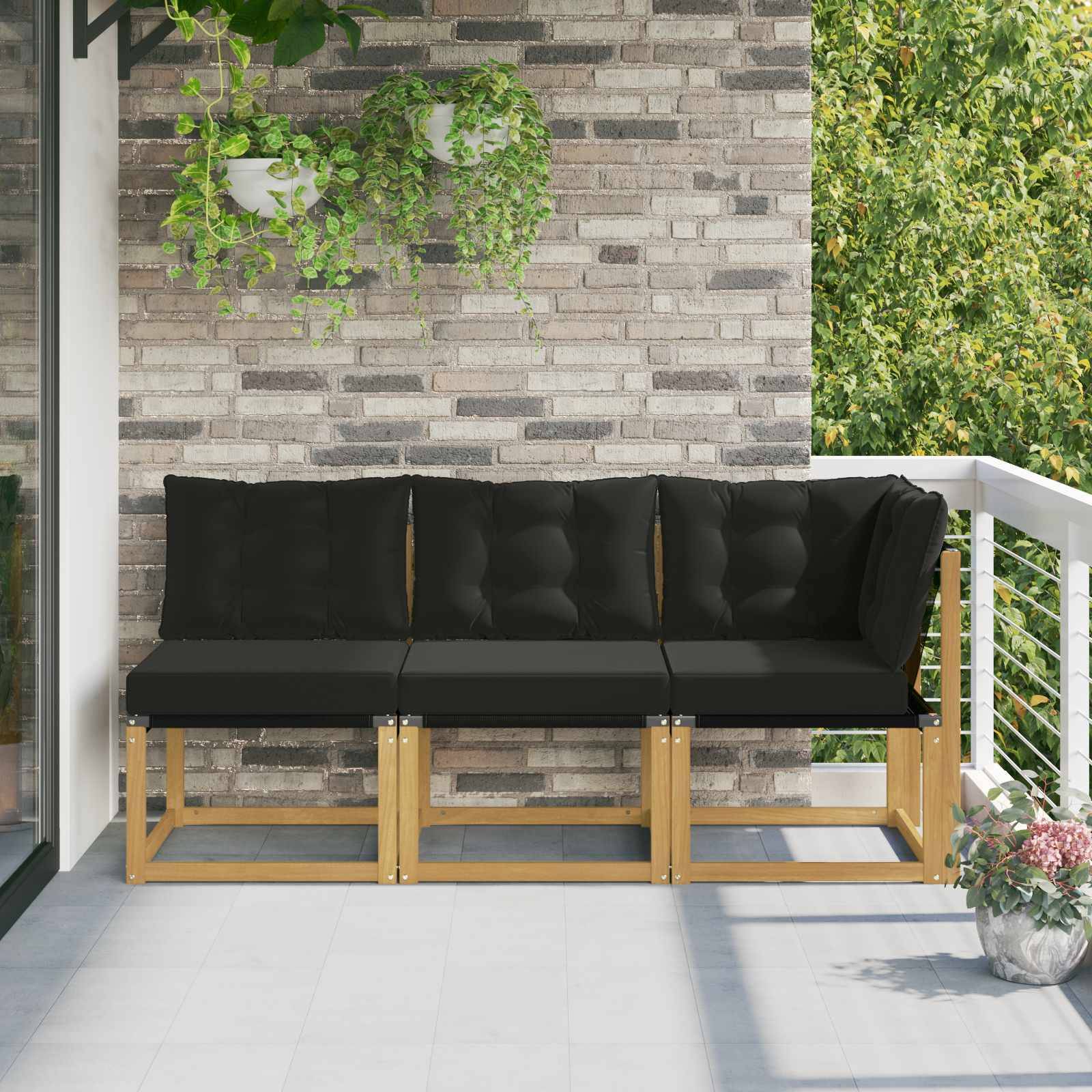 vidaXL Outdoor Mittel- und Ecksofa mit Kissen 3 Stück Weiß