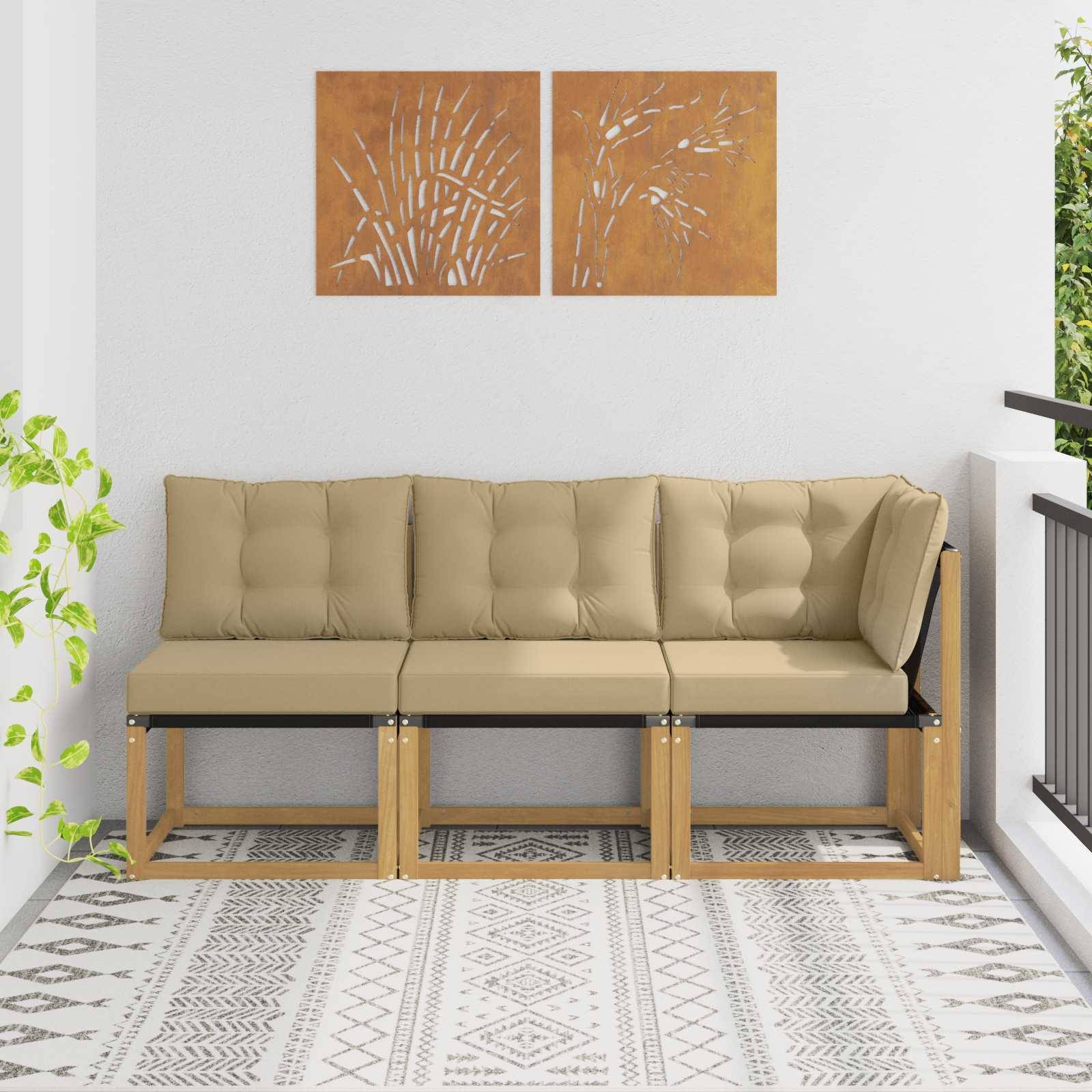 vidaXL Outdoor Mittel- und Ecksofa mit Kissen 3 Stück Weiß
