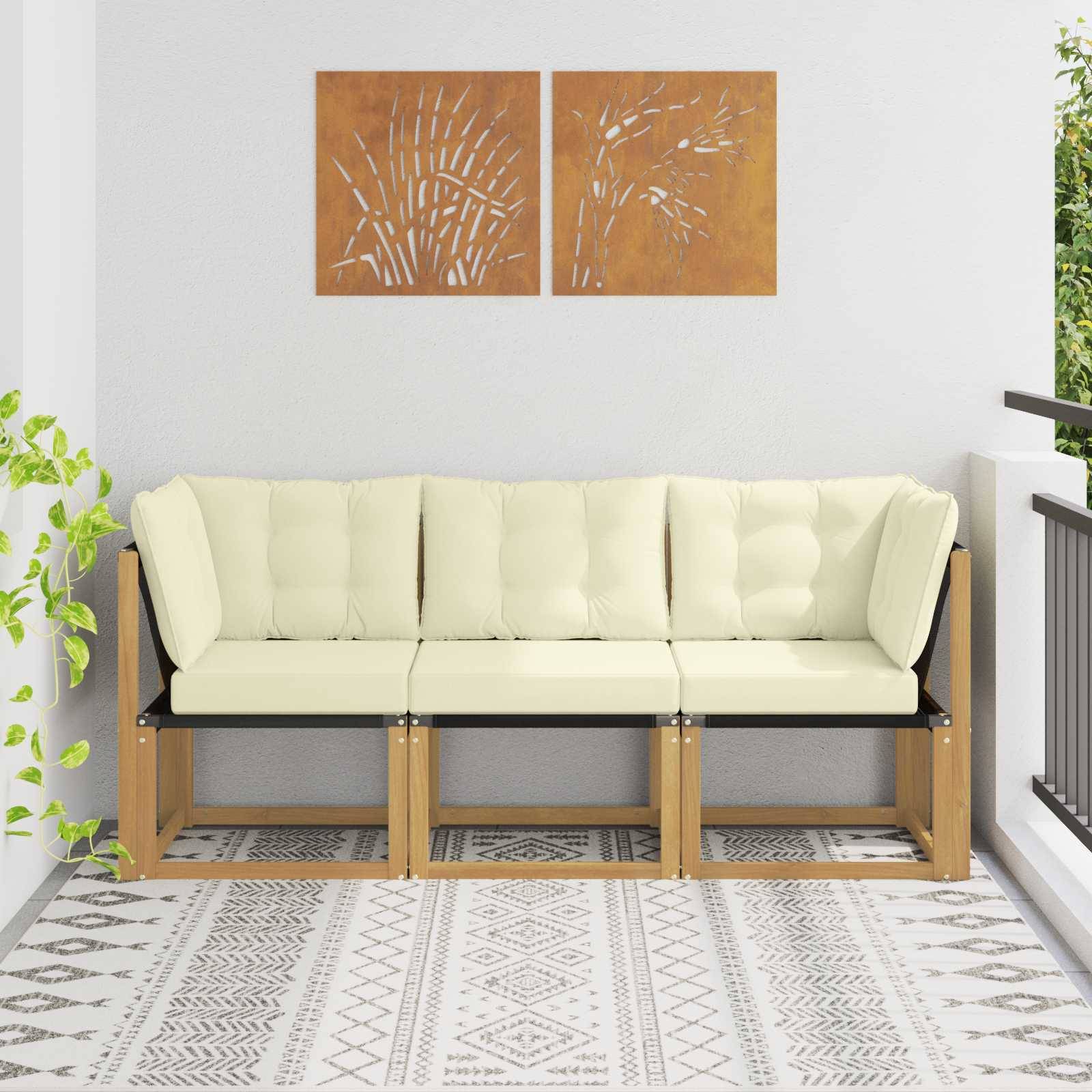 vidaXL Outdoor Mittel- und Ecksofa mit Kissen 3 Stück Weiß