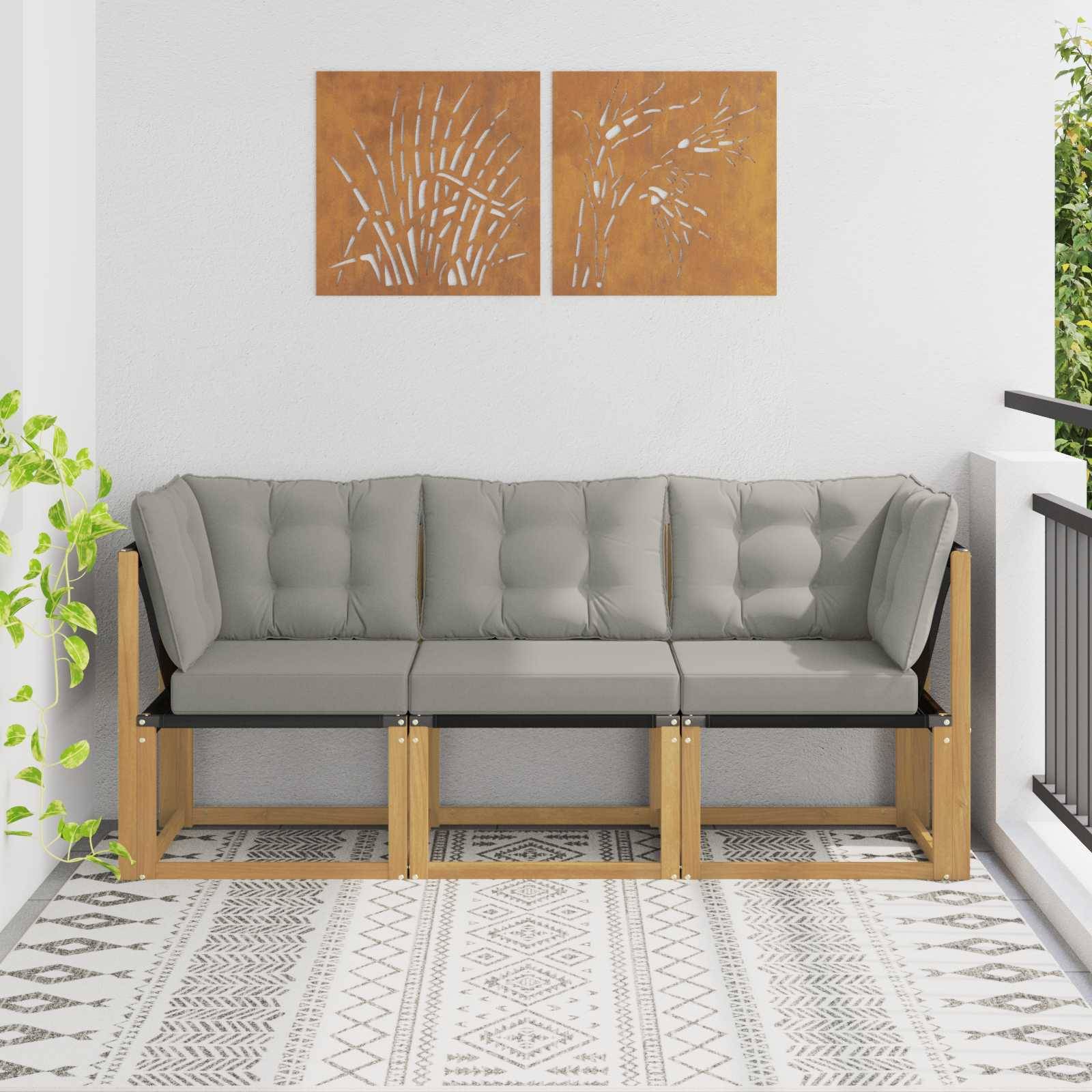 vidaXL Outdoor Mittel- und Ecksofa mit Kissen 3 Stück Weiß
