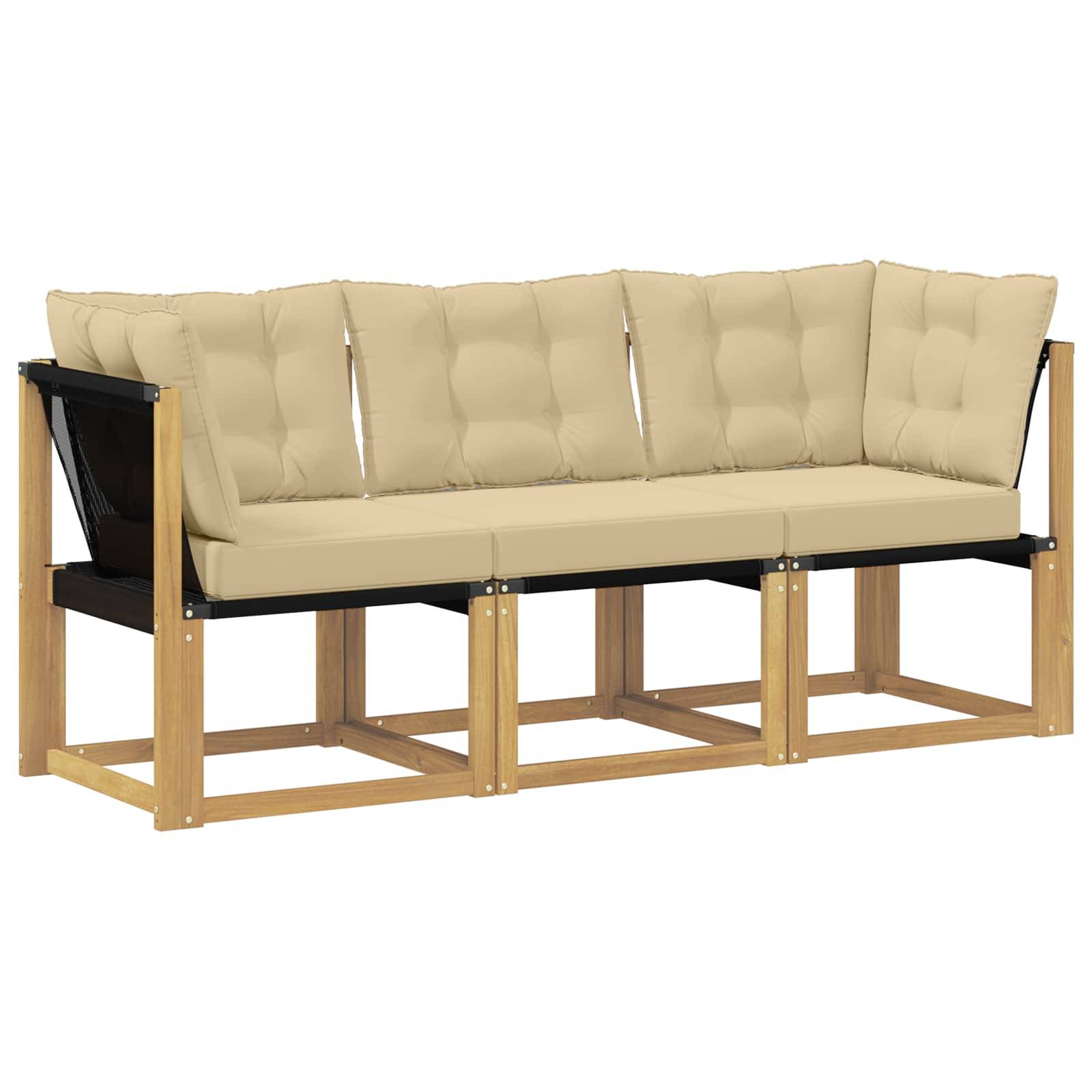 vidaXL Outdoor Mittel- und Ecksofa mit Kissen 3 Stück Weiß