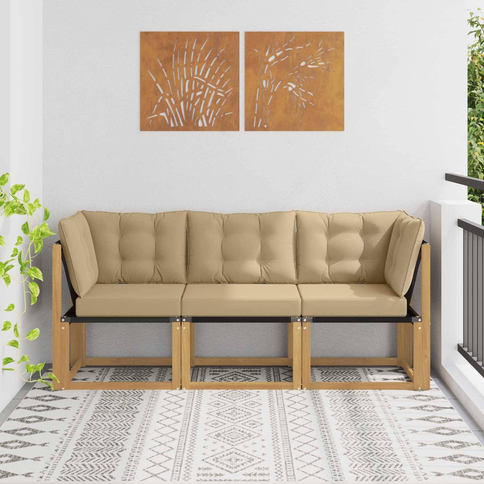vidaXL Outdoor Mittel- und Ecksofa mit Kissen 3 Stück Weiß