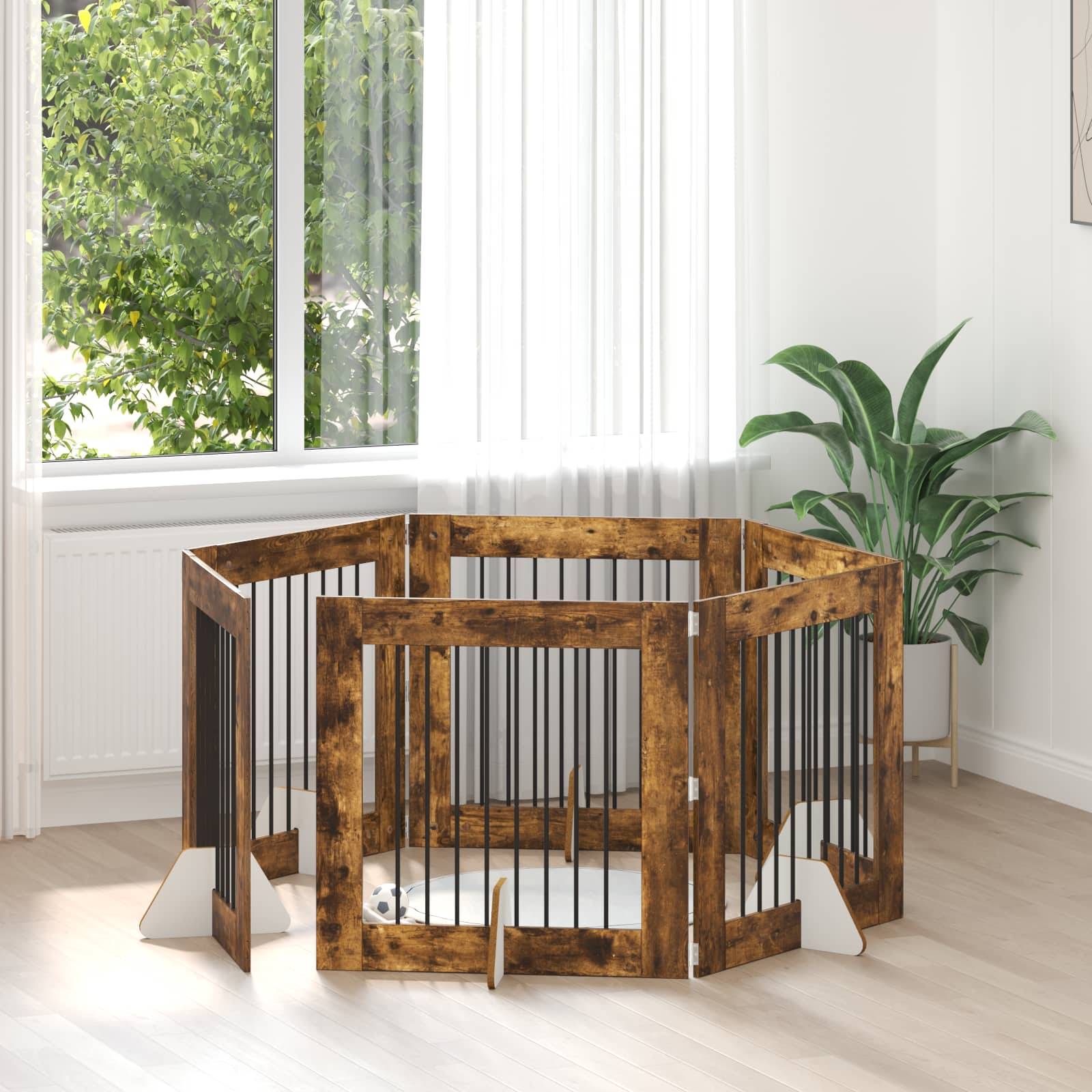 vidaXL Hundetor mit Ständern 6 pcs Geräucherte Eiche 80 x 80 cm