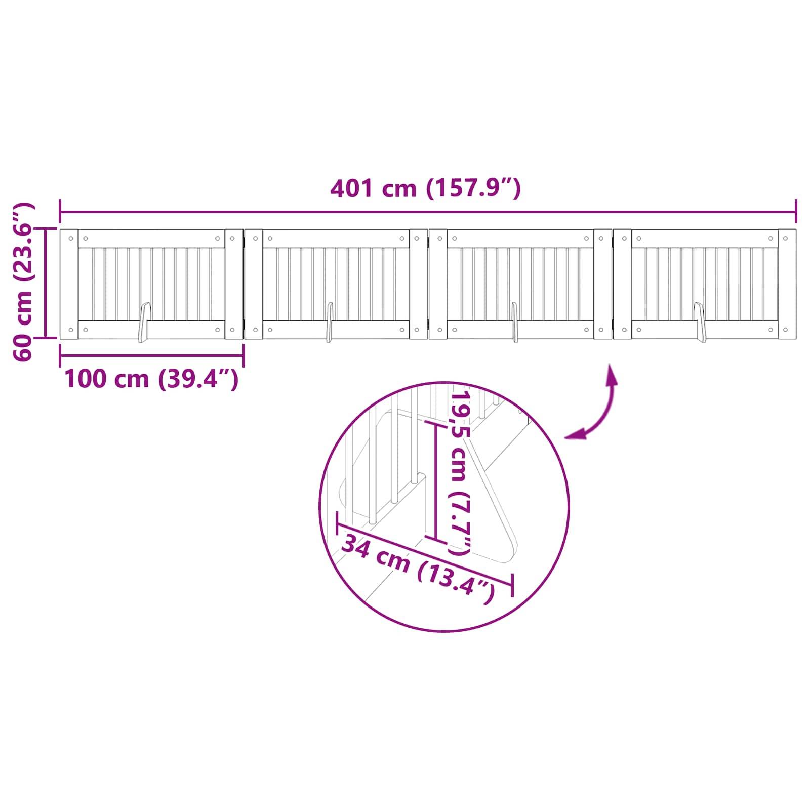 vidaXL Hundetor mit Ständern 4 pcs Sonoma-Eiche 100 x 60 cm
