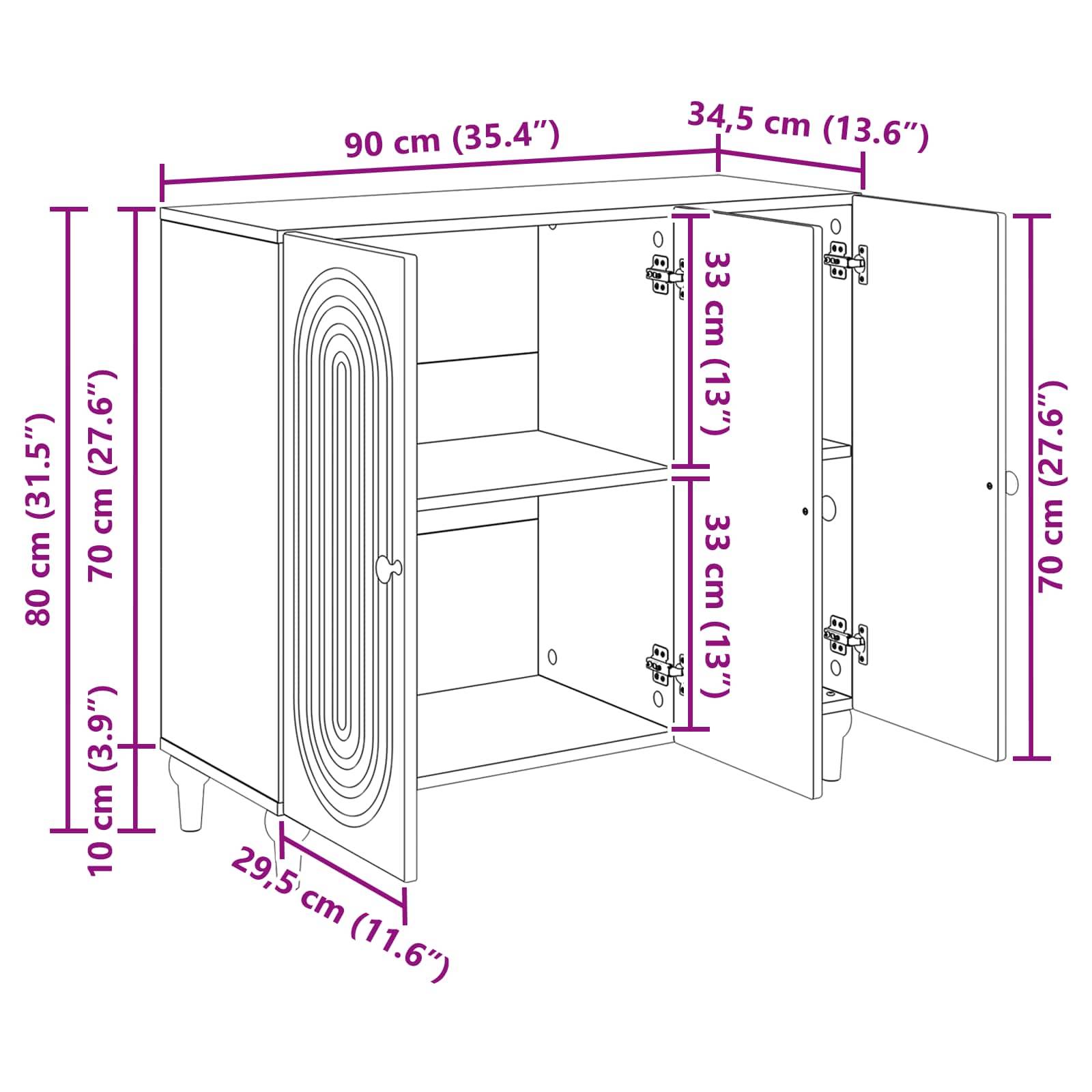 vidaXL Sideboard Weiß 89 x 34,5 x 80 cm Holzwerkstoff