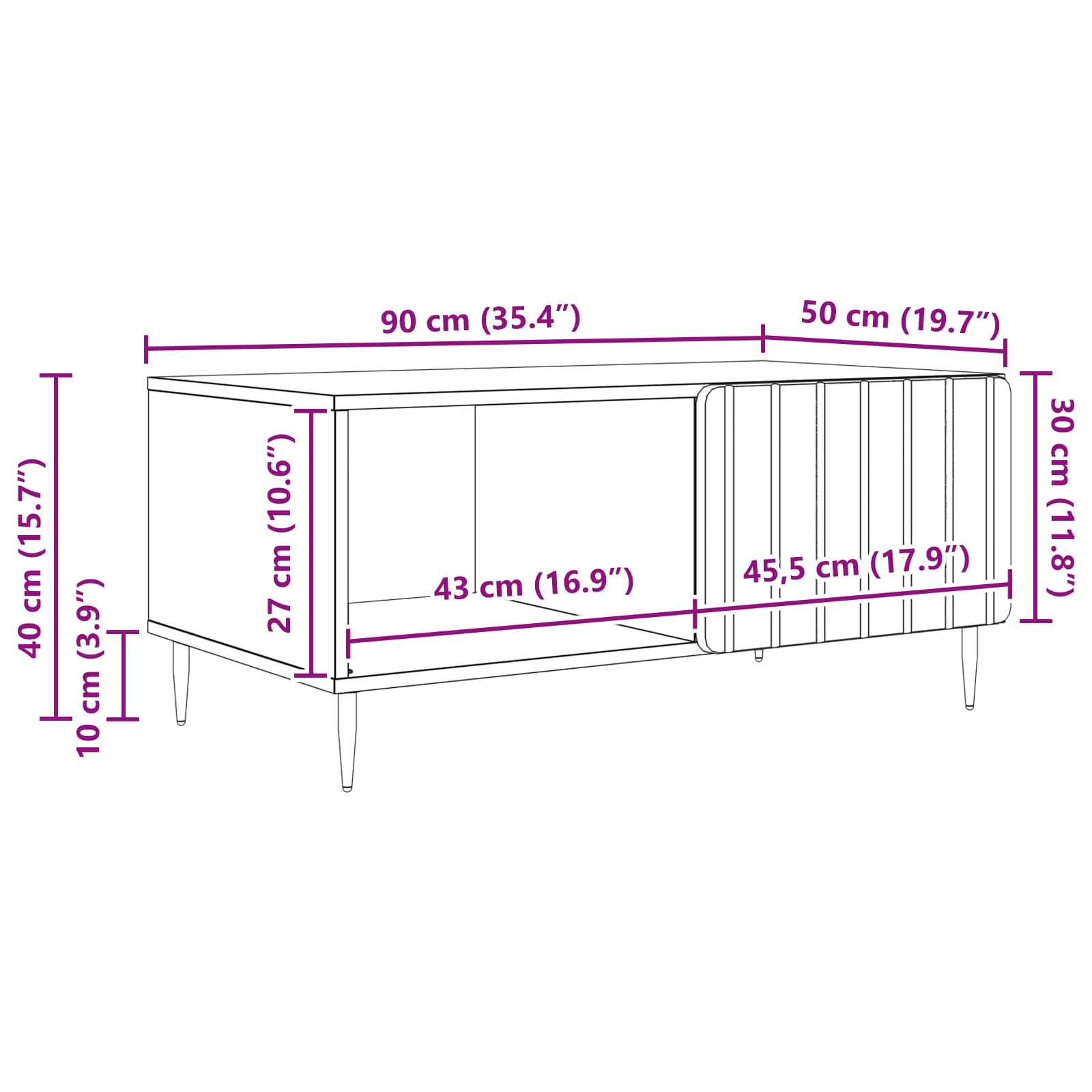 vidaXL Couchtisch Hochglanz Weiß 90 x 50 x 40 cm Holzwerkstoff