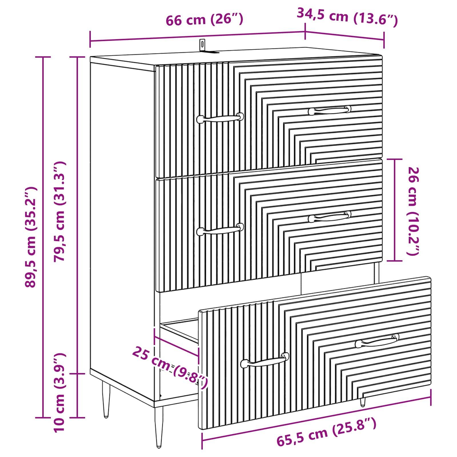 vidaXL Schubladenschrank Weiß 66 x 34,5 x 89,5 cm Holzwerkstoff