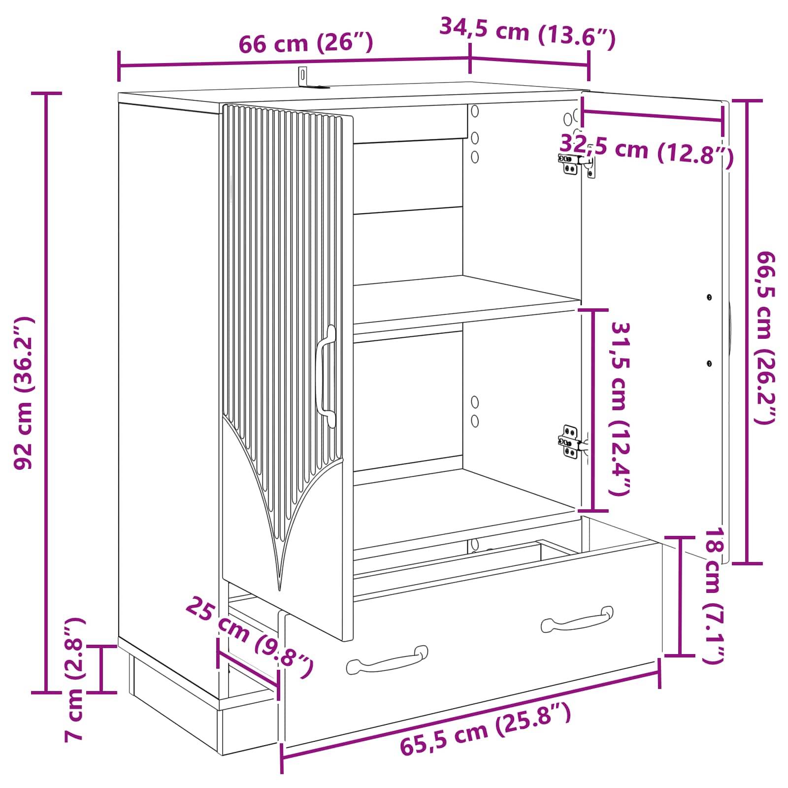 vidaXL Sideboard Schwarz 66 x 34,5 x 92 cm Holzwerkstoff