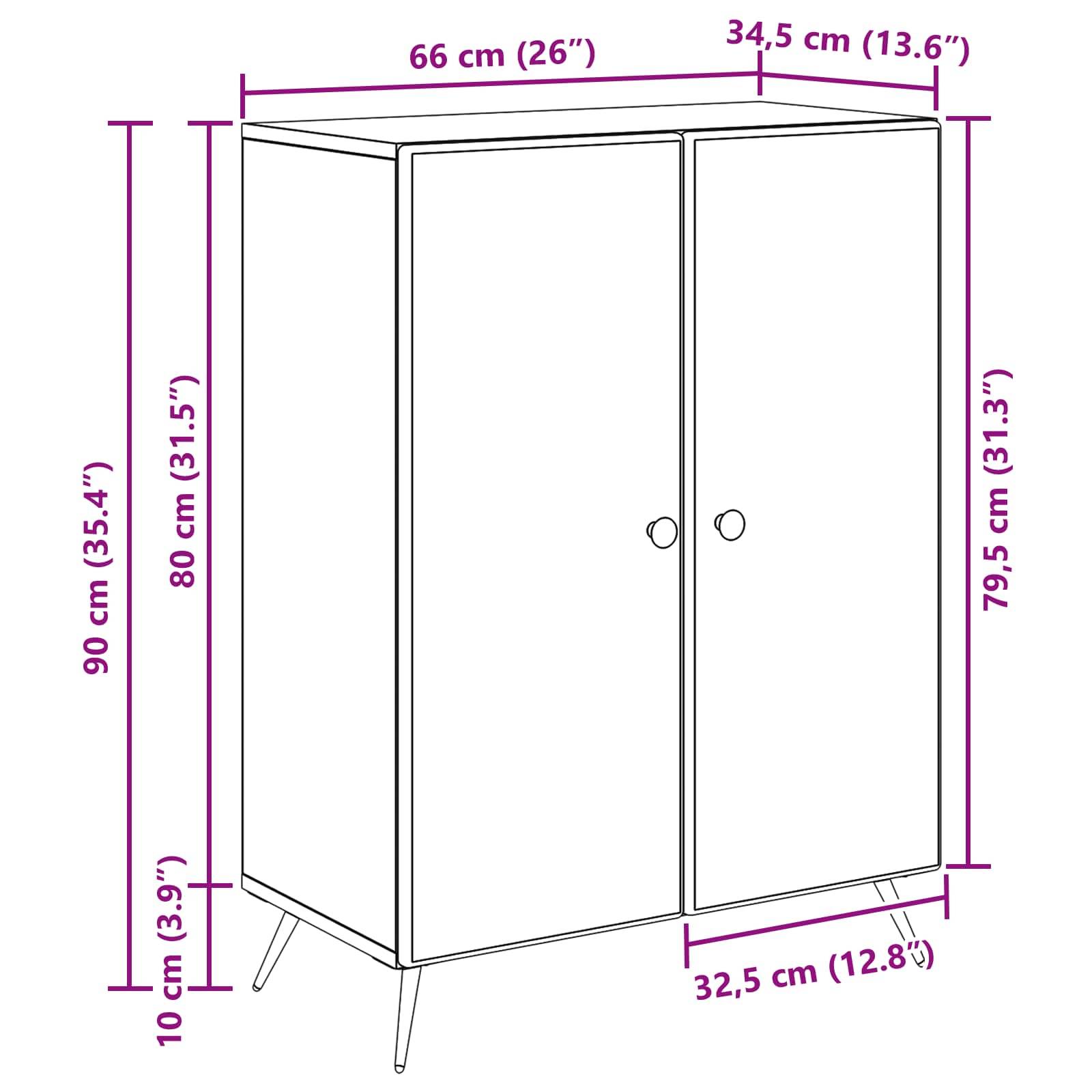 vidaXL Sideboard Schwarz 66 x 34,5 x 90 cm Holzwerkstoff
