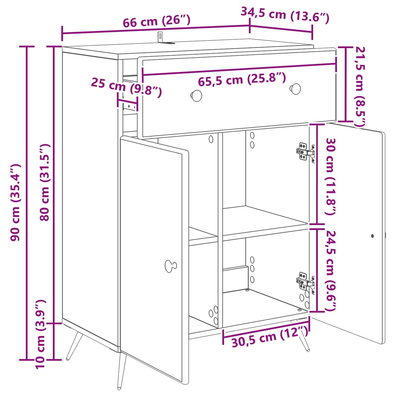 vidaXL Sideboard Schwarz 66 x 34,5 x 90 cm Holzwerkstoff