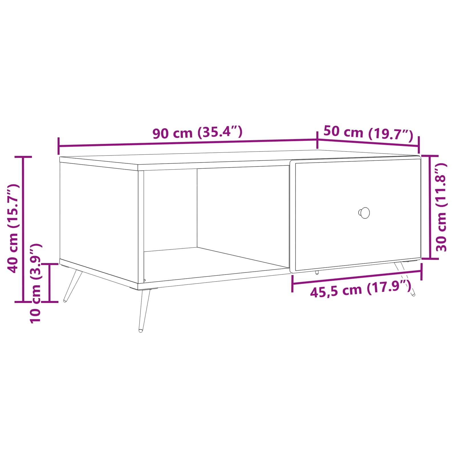 vidaXL Couchtisch Sonoma-Eiche 90 x 50 x 40 cm Holzwerkstoff