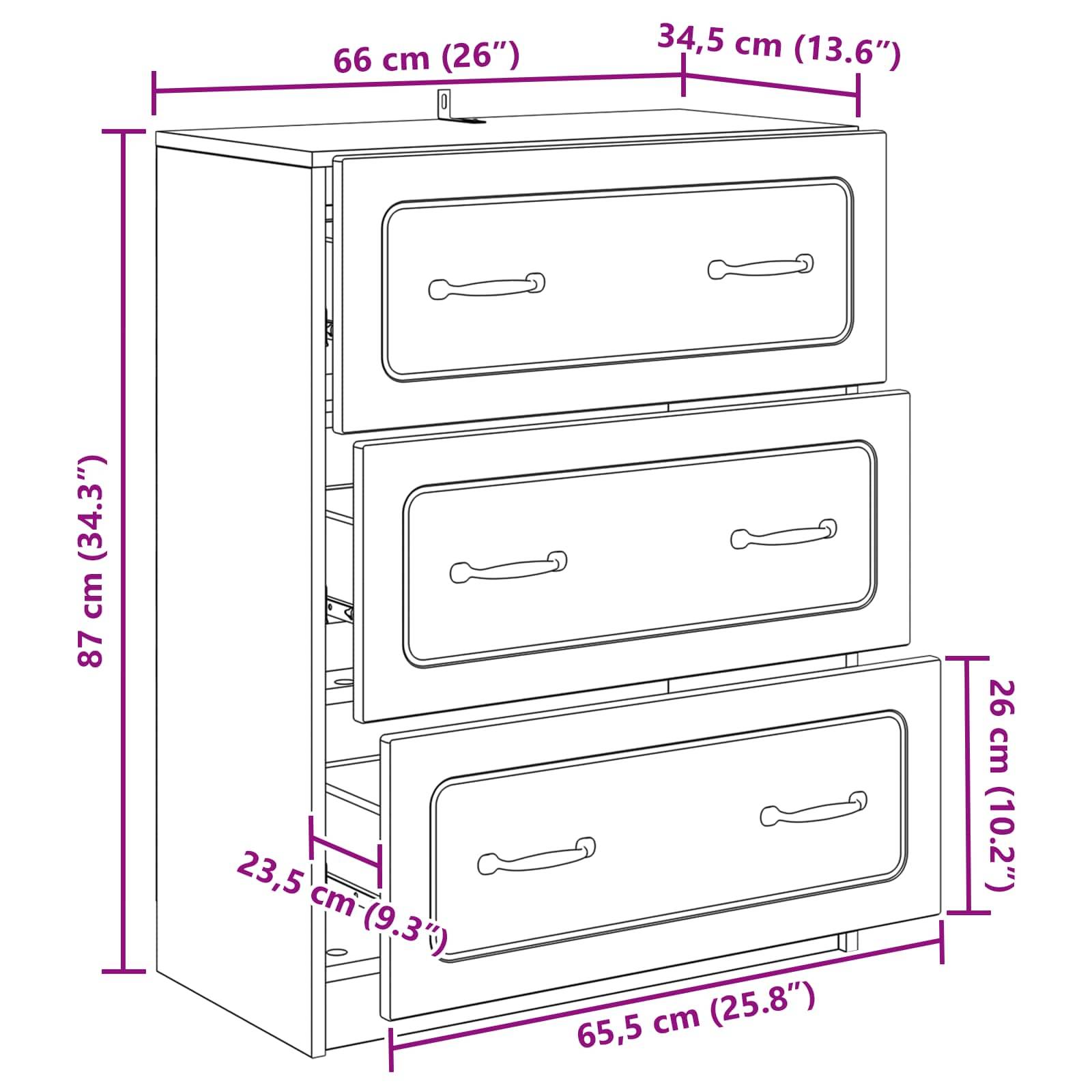vidaXL Schubladenschrank Schwarz 66 x 34,5 x 87 cm Holzwerkstoff
