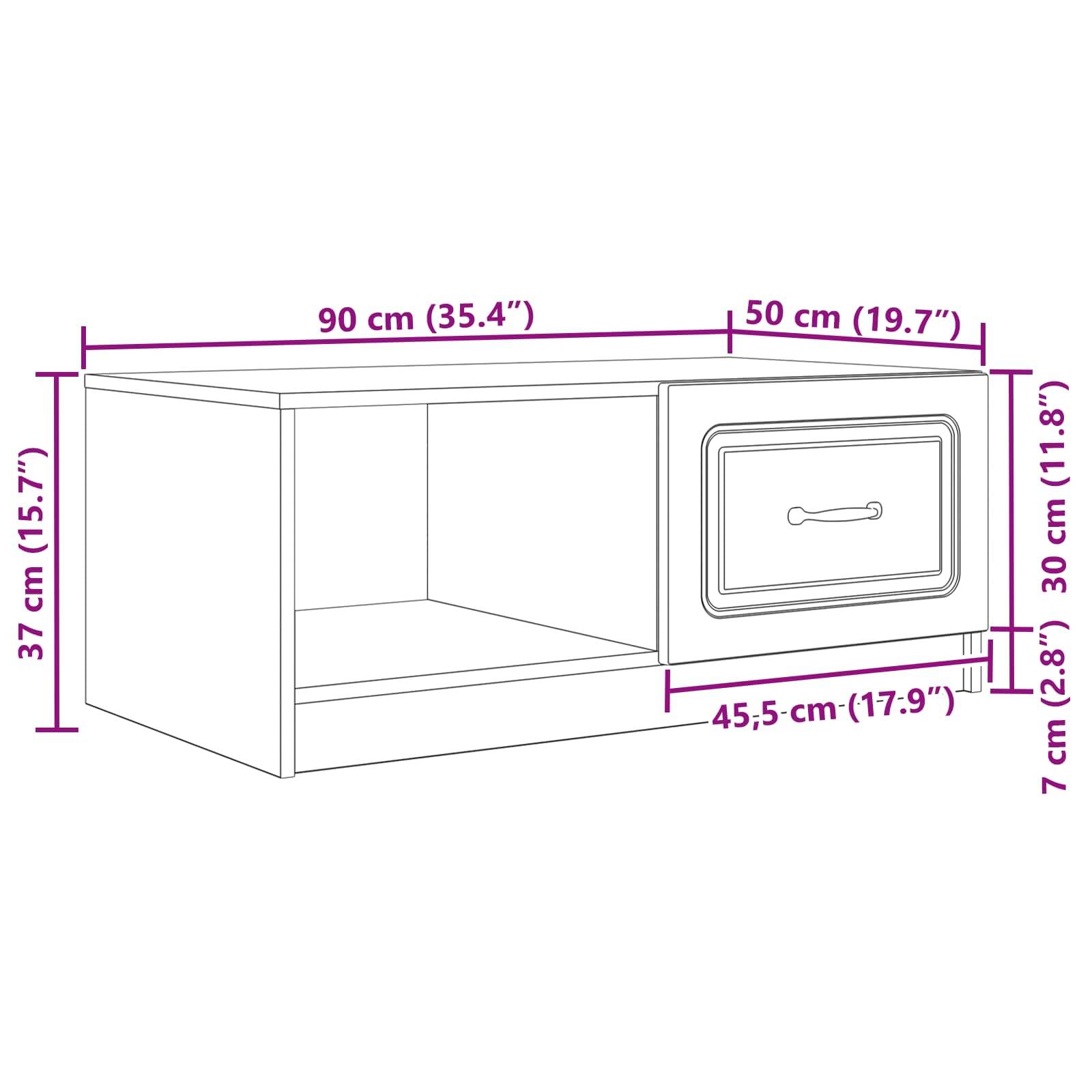 vidaXL Couchtisch Geräucherte Eiche 90 x 50 x 37 cm Holzwerkstoff