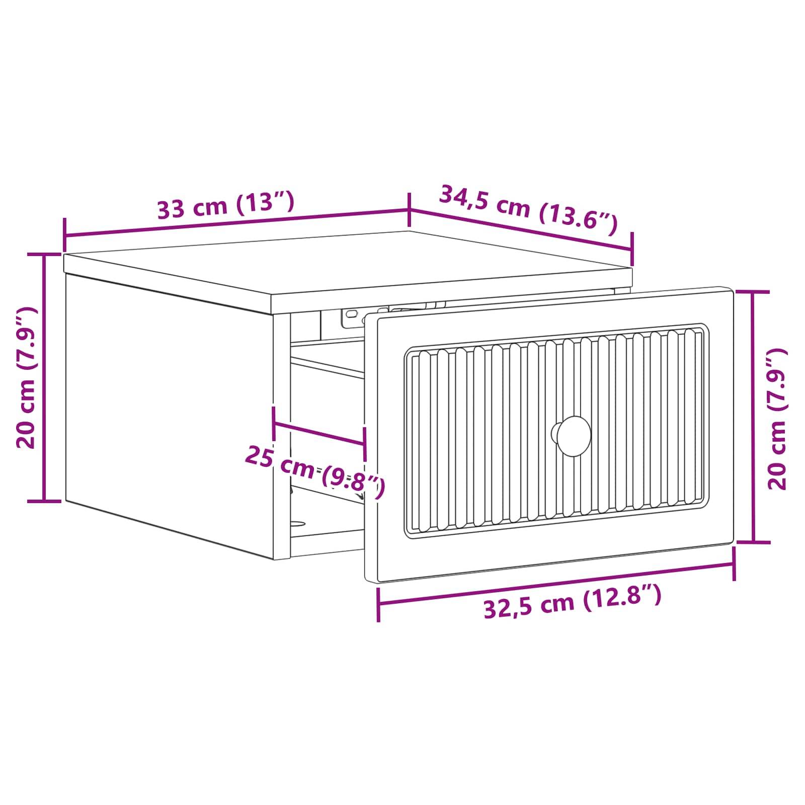 vidaXL Wandmontierter Nachttisch 2 pcs Weiß 33 x 34,5 x 20 cm