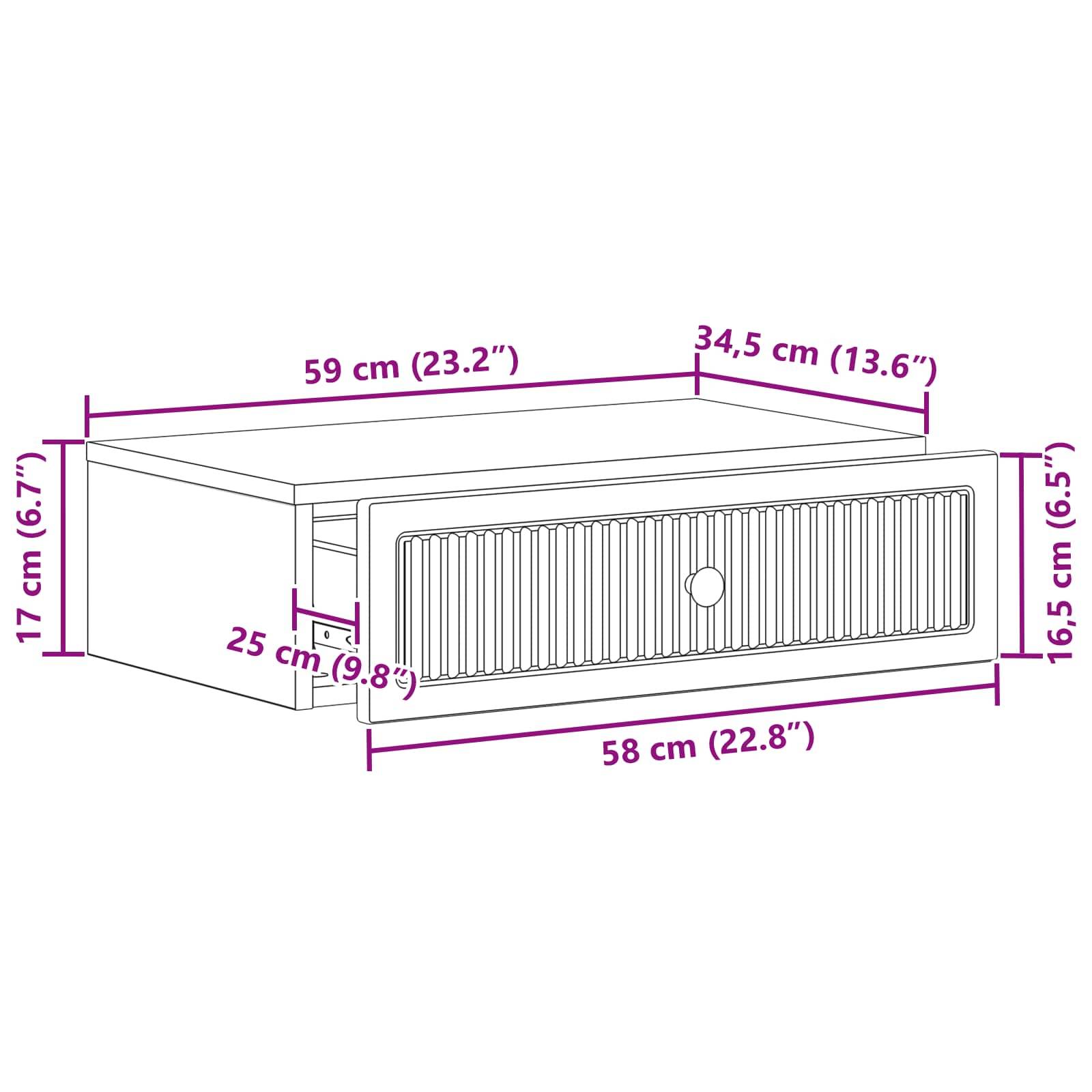 vidaXL Wandmontierter Beistelltisch Schwarz 59 x 34,5 x 17 cm