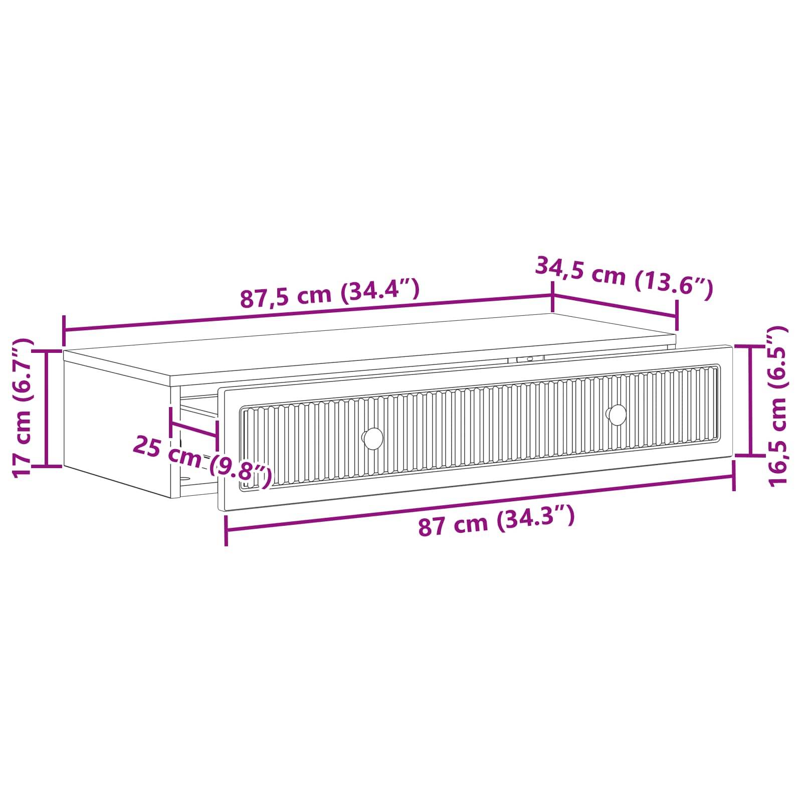 vidaXL Wandmontierter Beistelltisch Weiß 87,5 x 34,5 x 17 cm
