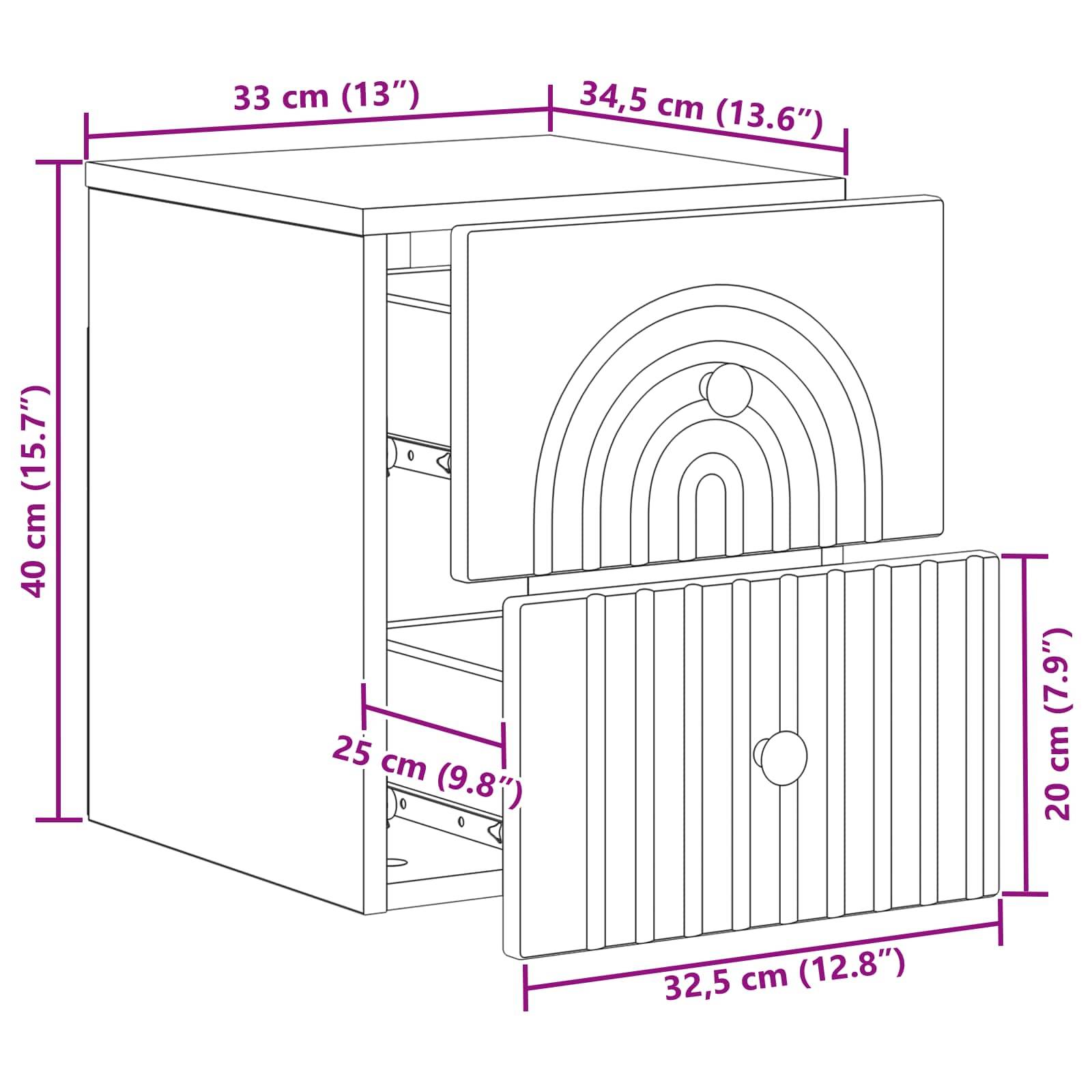 vidaXL Wandmontierter Nachttisch Weiß 33 x 34,5 x 40 cm Holzwerkstoff