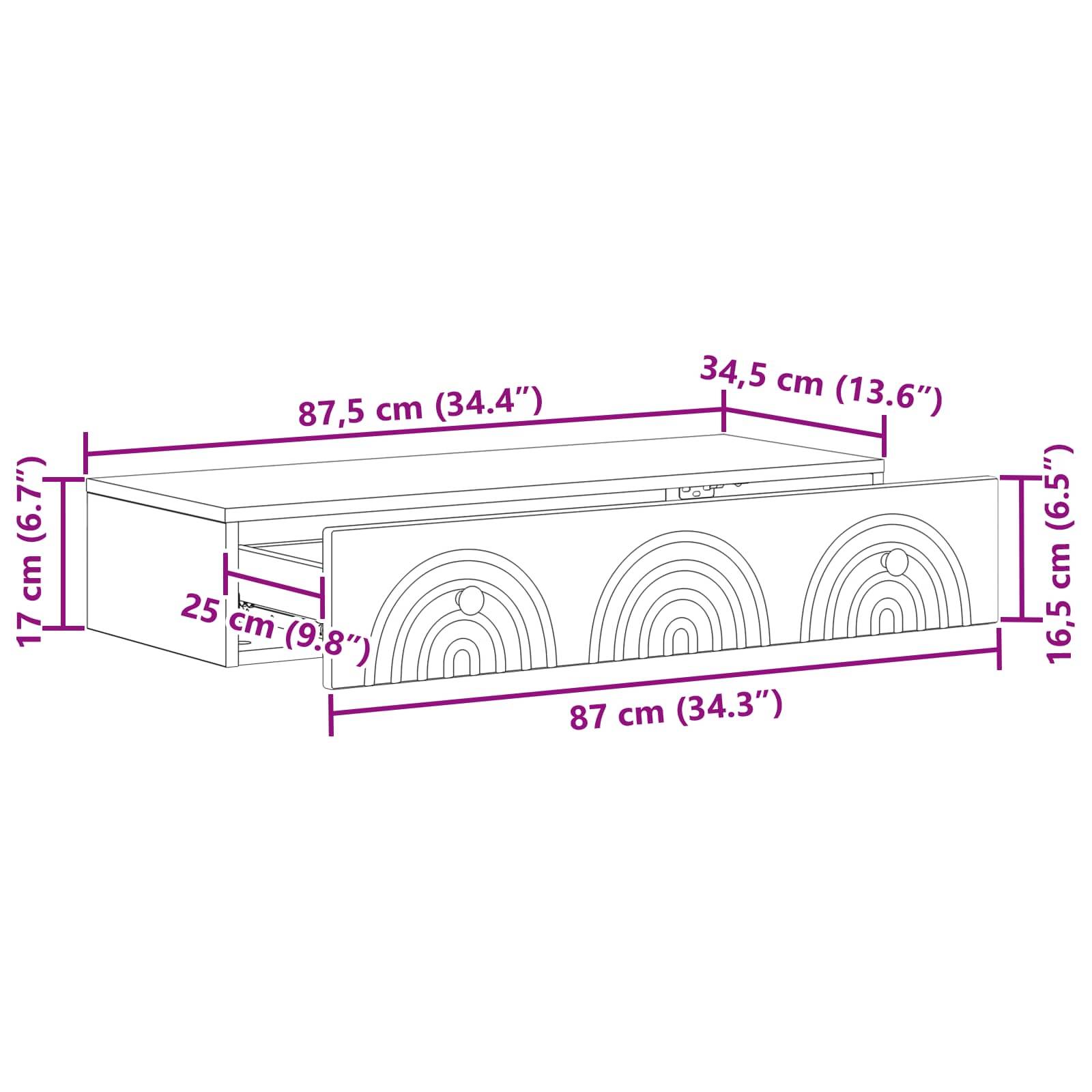 vidaXL Wandmontierter Beistelltisch Weiß 87,5 x 34,5 x 17 cm