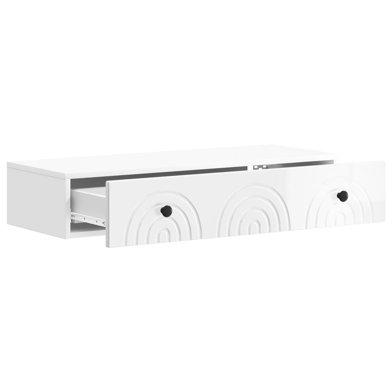 vidaXL Wandmontierter Beistelltisch Hochglanz Weiß 87,5 x 34,5 x 17 cm