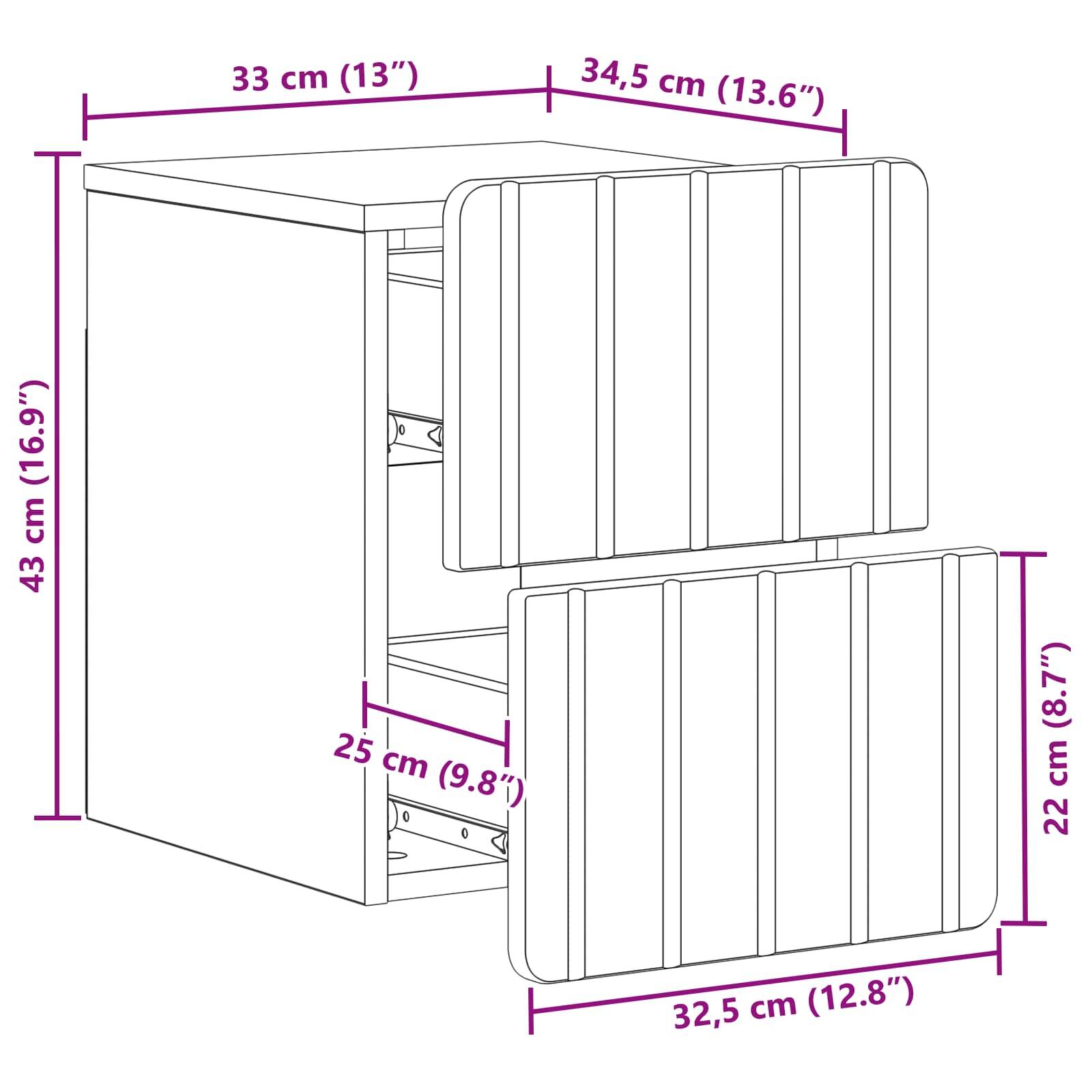 vidaXL Wandmontierter Nachttisch Weiß 33 x 34,5 x 43 cm Holzwerkstoff