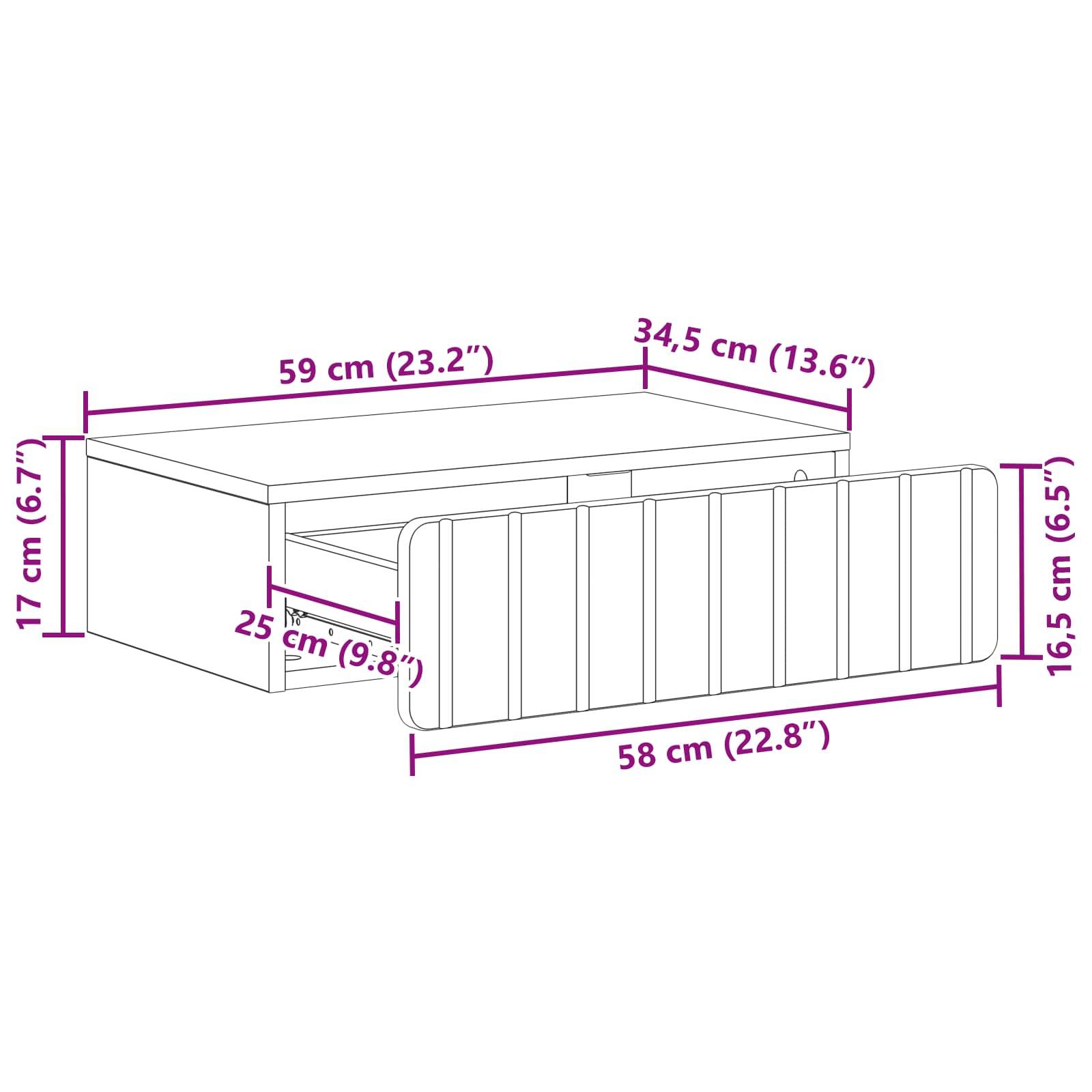 vidaXL Wandmontierter Beistelltisch Weiß 59 x 34,5 x 17 cm