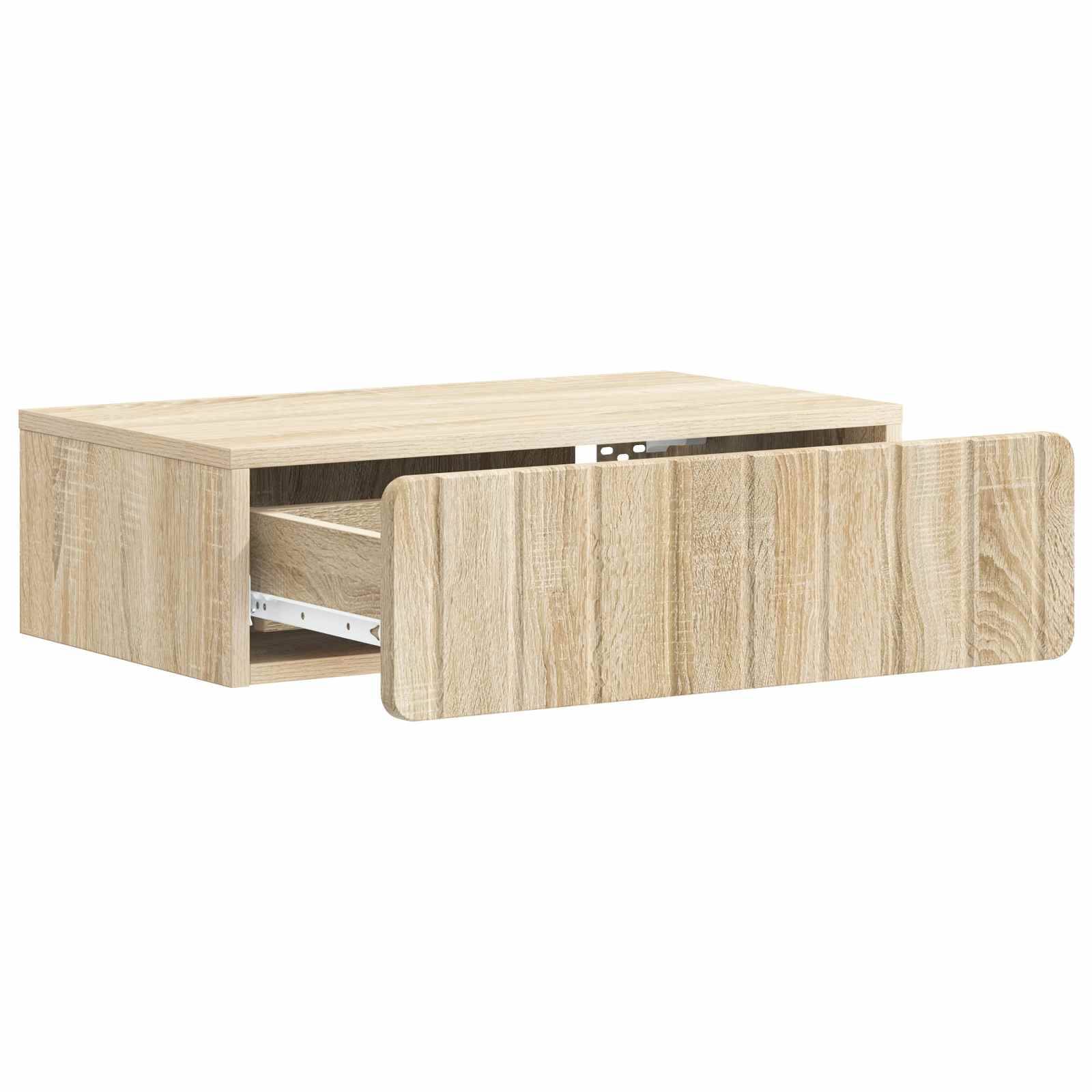 Wandmontierter Schrankmöbel aus Holz mit einer offenen Schubladenfont