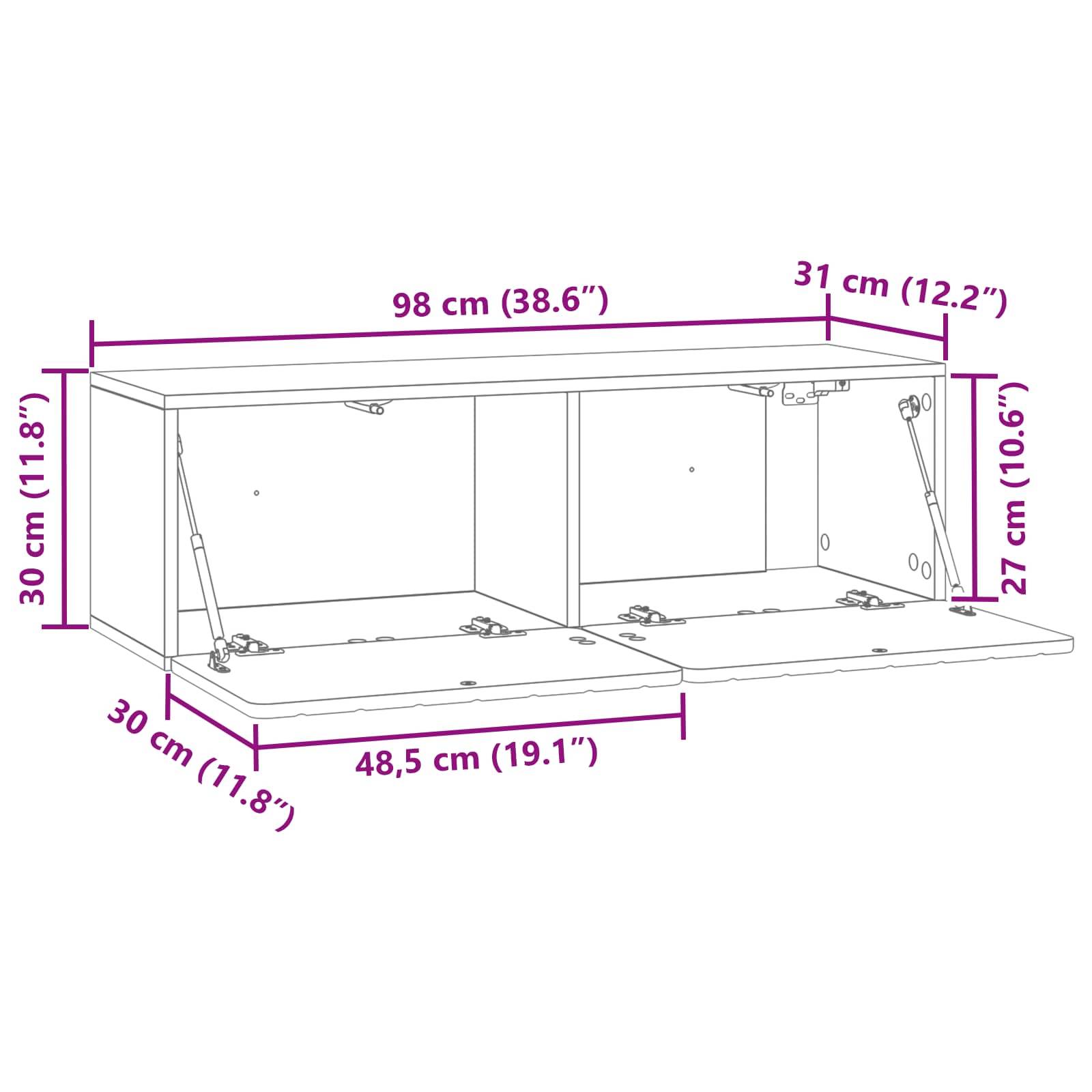 vidaXL Wandmontierter TV-Schrank Schwarz 98 x 31 x 30 cm Holzwerkstoff