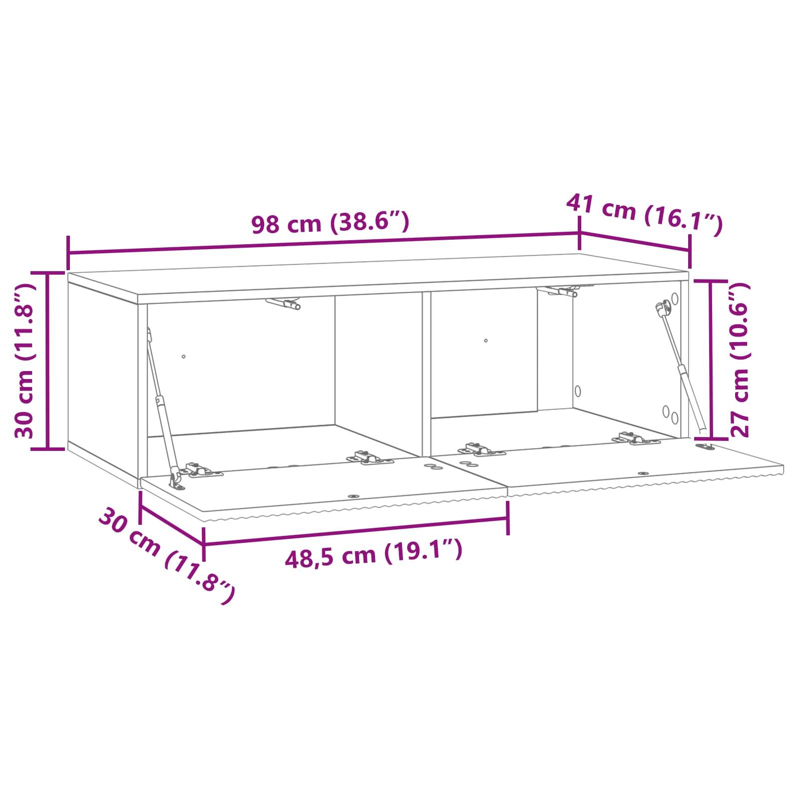 vidaXL Wandmontierter TV-Schrank Weiß 98 x 41 x 30 cm Holzwerkstoff
