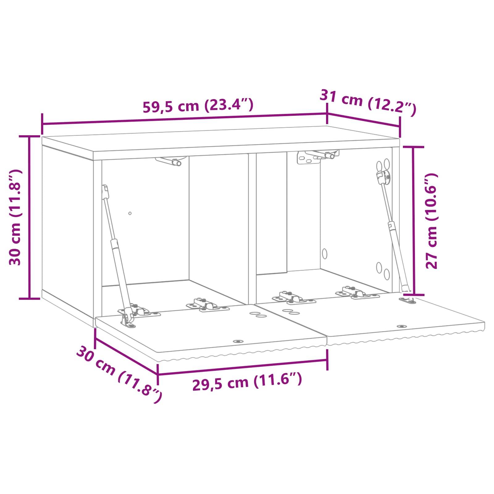 vidaXL Wandmontierter TV-Schrank Schwarz 59,5 x 31 x 30 cm