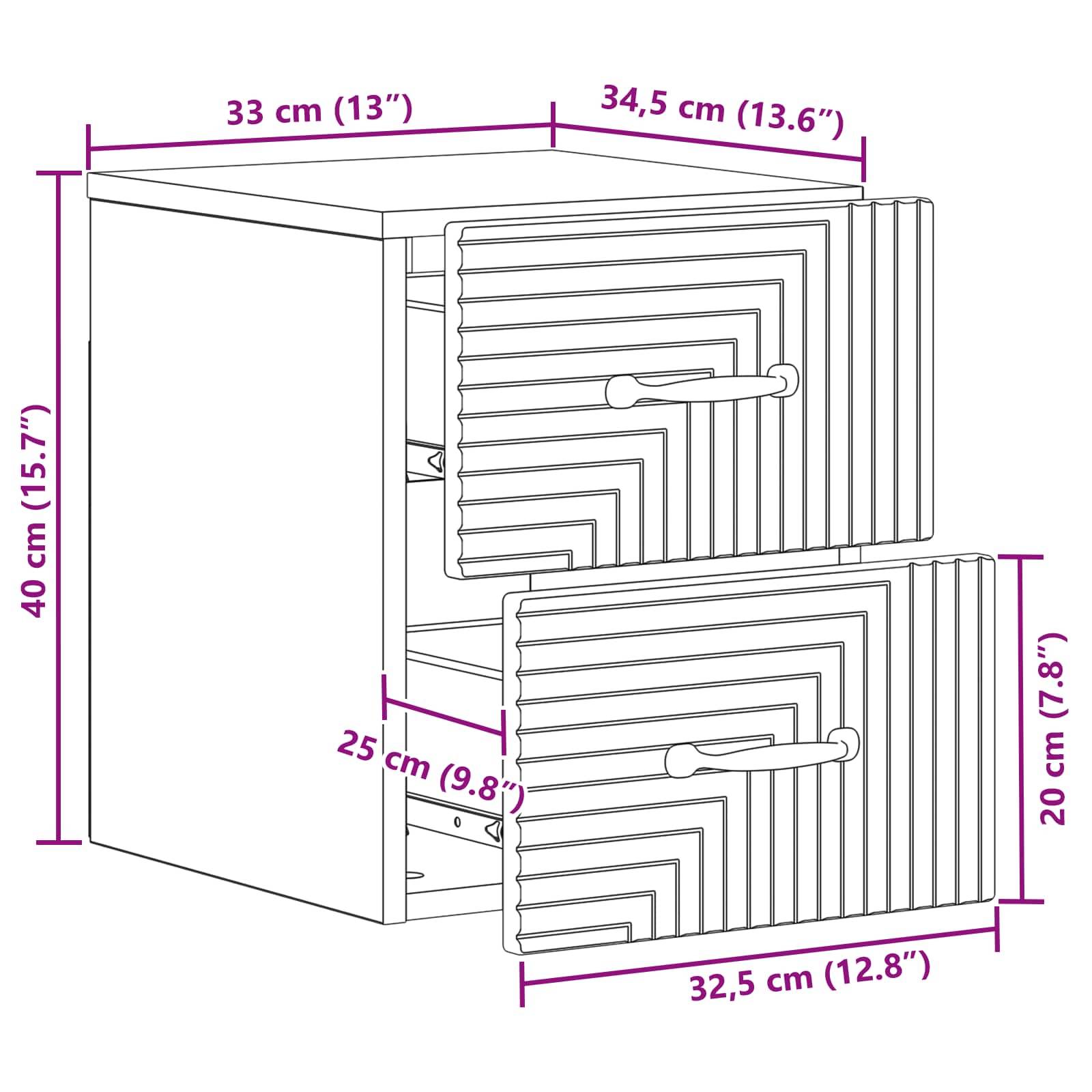 vidaXL Wandmontierter Nachttisch Schwarz 34,5 x 33 x 40 cm