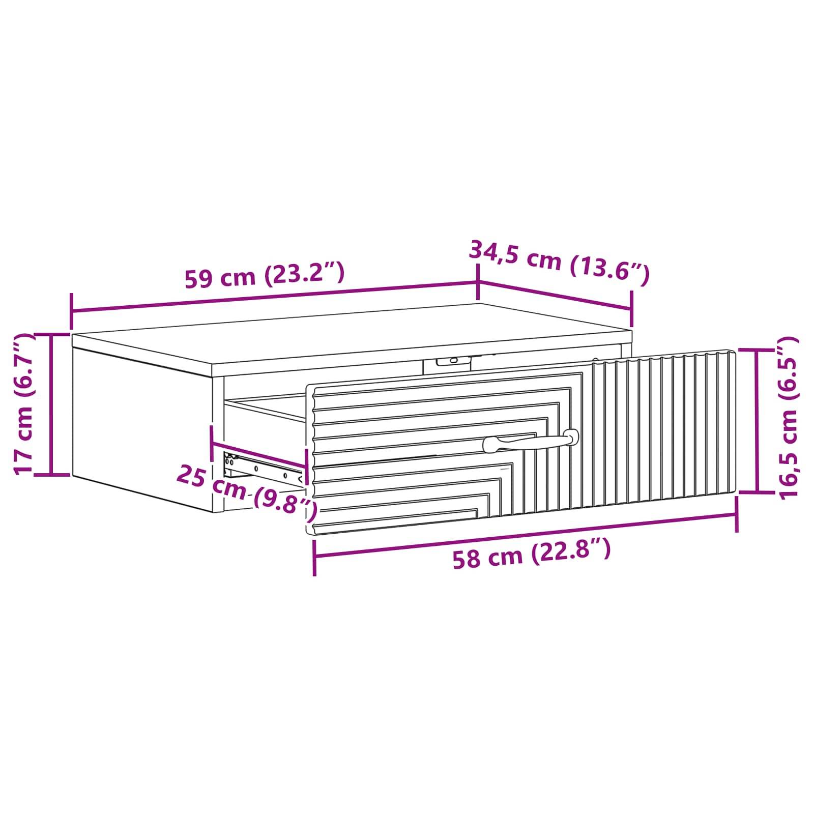 vidaXL Wandmontierter Beistelltisch Weiß 59 x 34,5 x 17 cm