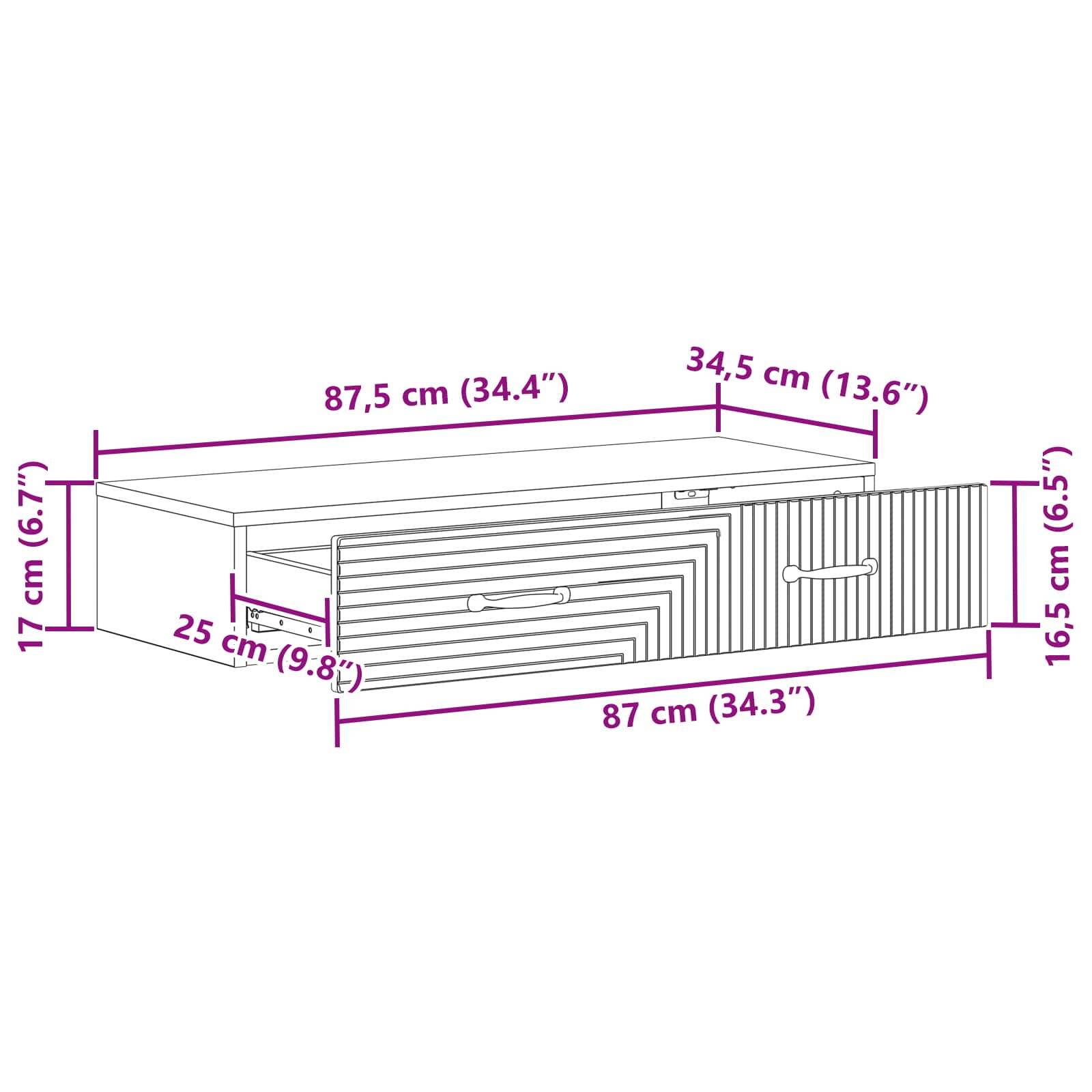 vidaXL Wandmontierter Beistelltisch Schwarz 87,5 x 34,5 x 17 cm