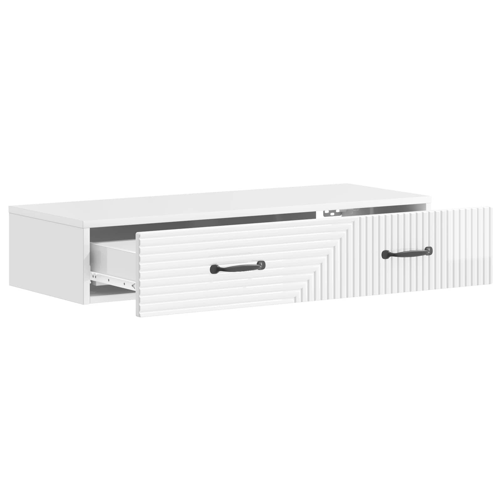 vidaXL Wandmontierter Beistelltisch Hochglanz Weiß 87,5 x 34,5 x 17 cm