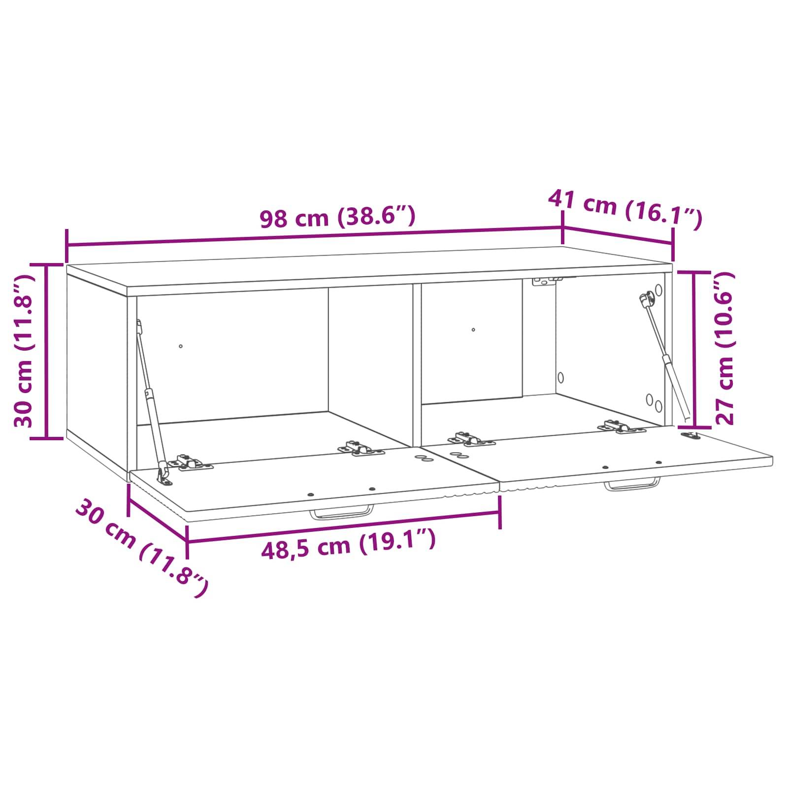 vidaXL Wandmontierter TV-Schrank Schwarz 98 x 41 x 30 cm Holzwerkstoff