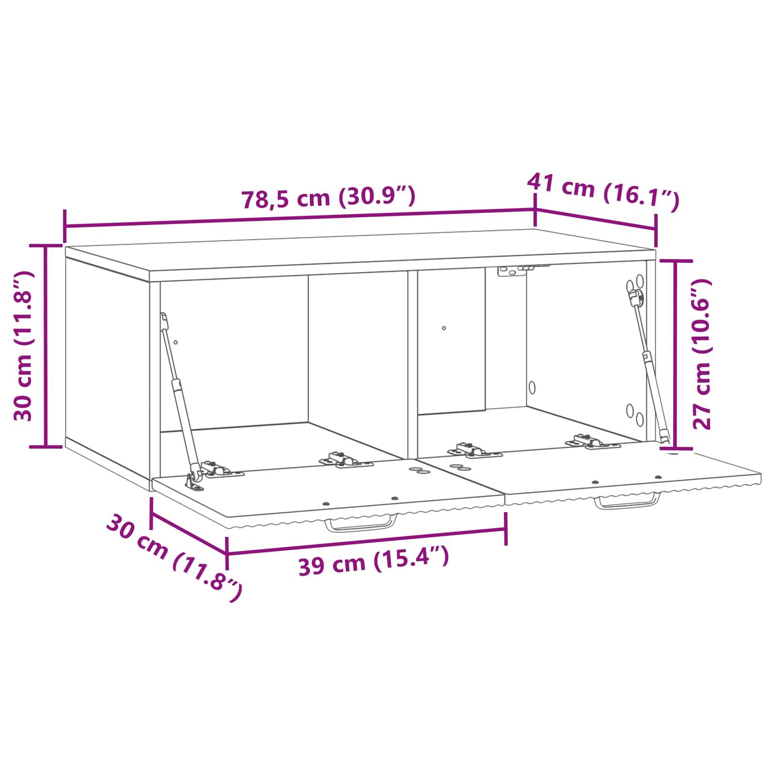 vidaXL Wandmontierter TV-Schrank Schwarz 78,5 x 41 x 30 cm