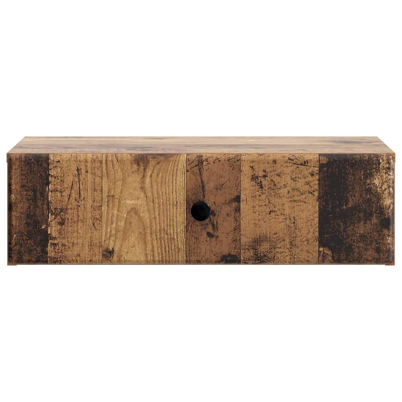 Rustikales Holzwandregal mit einer einzelnen vorderen Öffnung, dargestellt auf weißem Hintergrund.