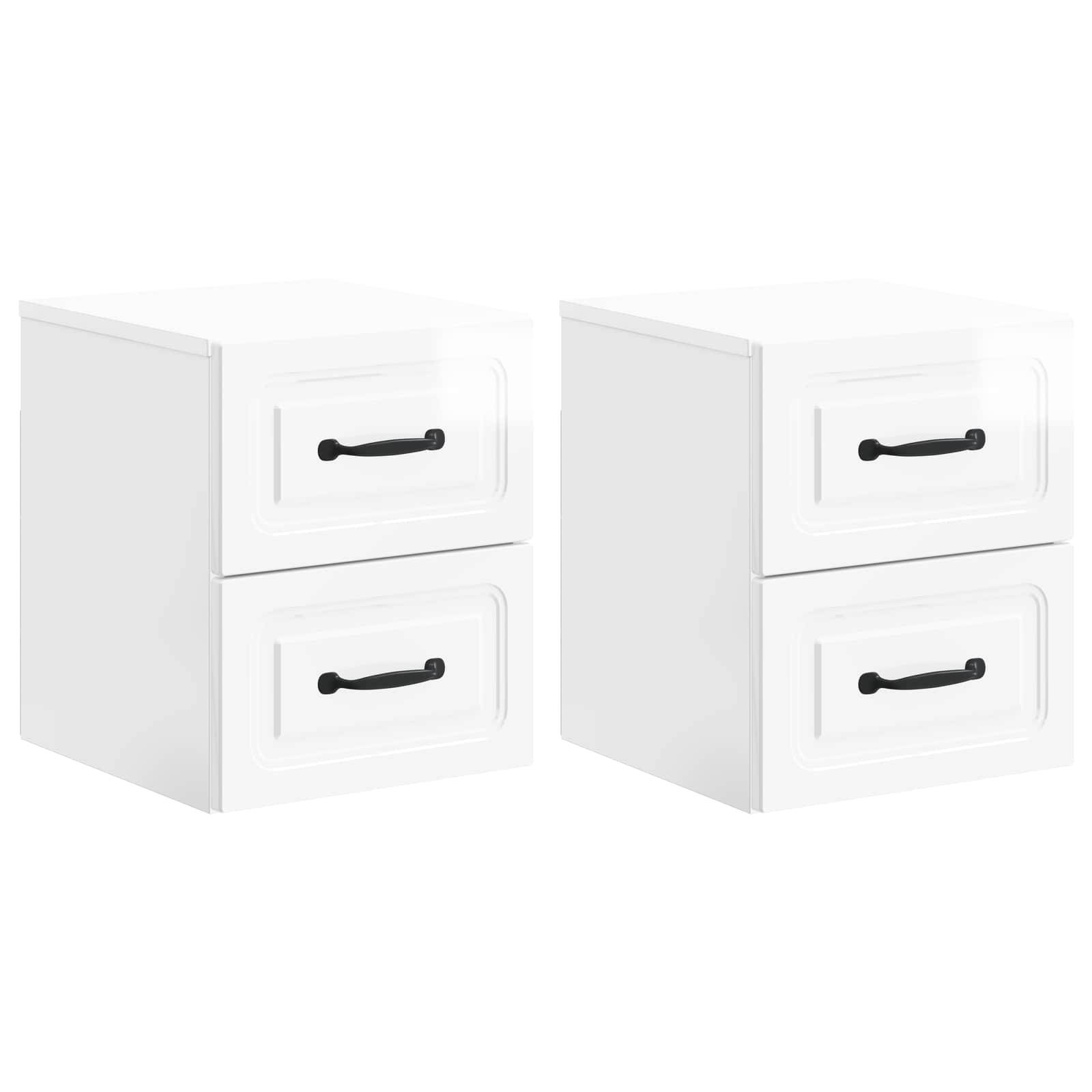 vidaXL Wandmontierter Nachttisch 2 pcs Hochglanz Weiß Holzwerkstoff