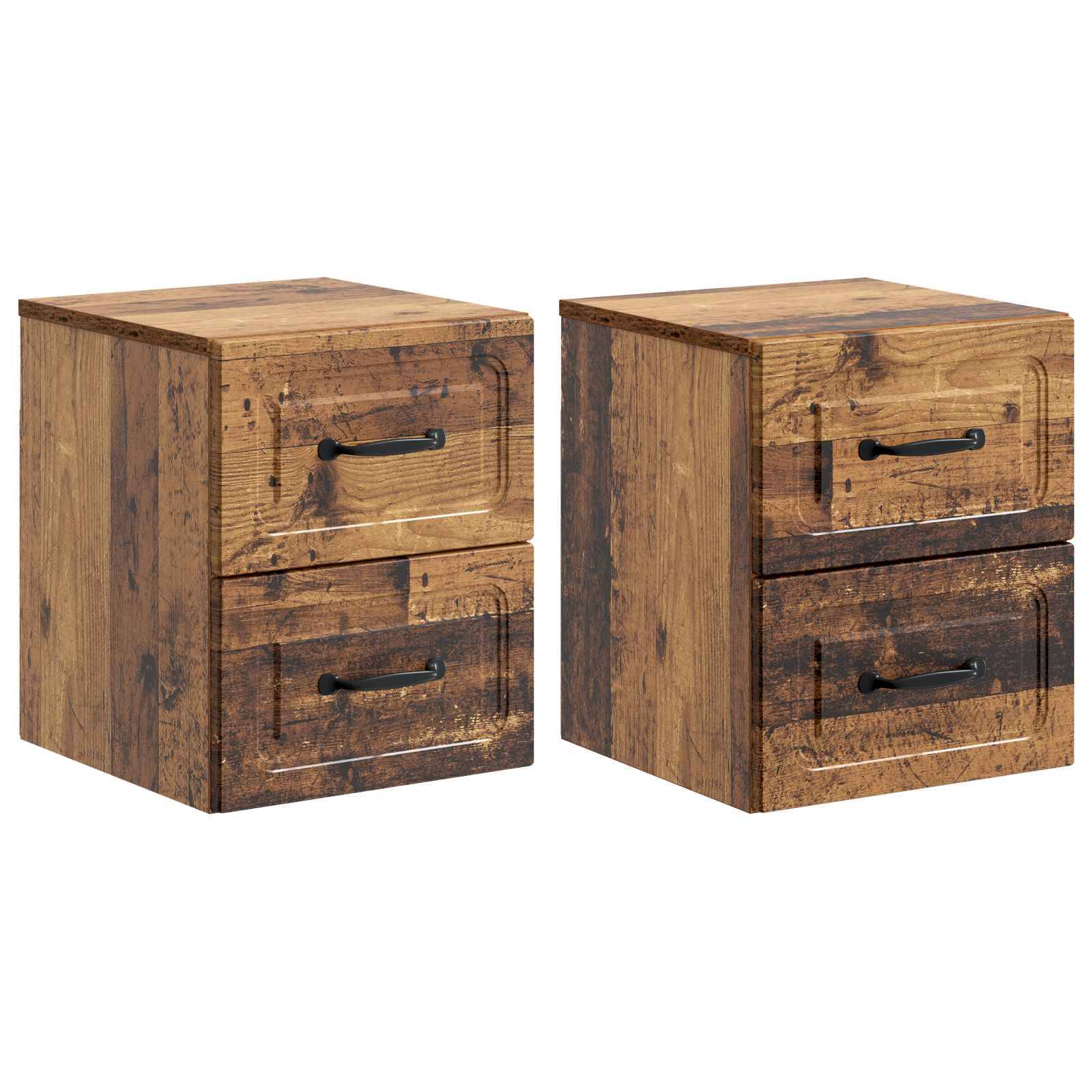 vidaXL Wandmontierter Nachttisch 2 pcs Altholz 34,5 x 33 x 40 cm