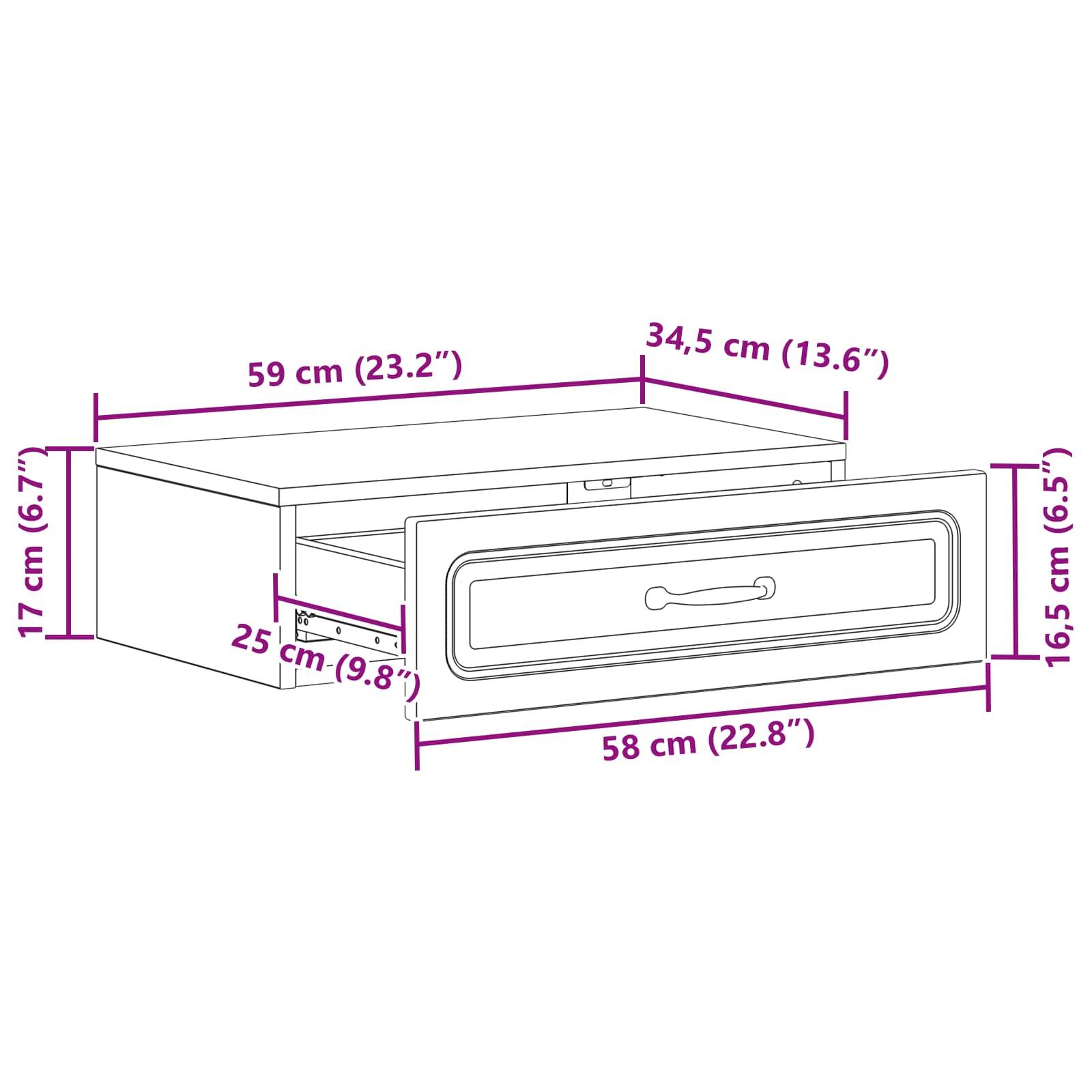 vidaXL Wandmontierter Beistelltisch Weiß 59 x 34,5 x 17 cm