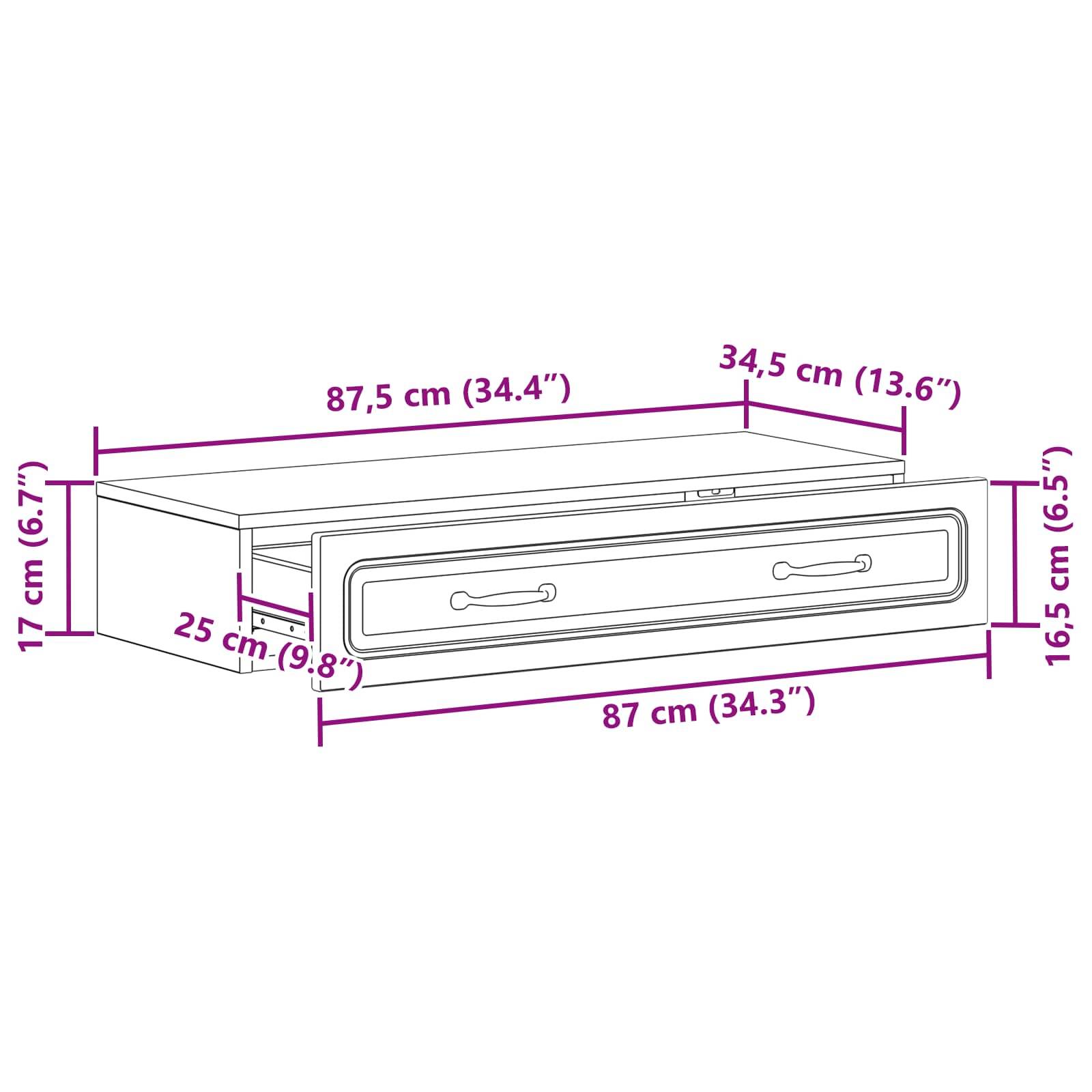 vidaXL Wandmontierter Beistelltisch Weiß 87,5 x 34,5 x 17 cm