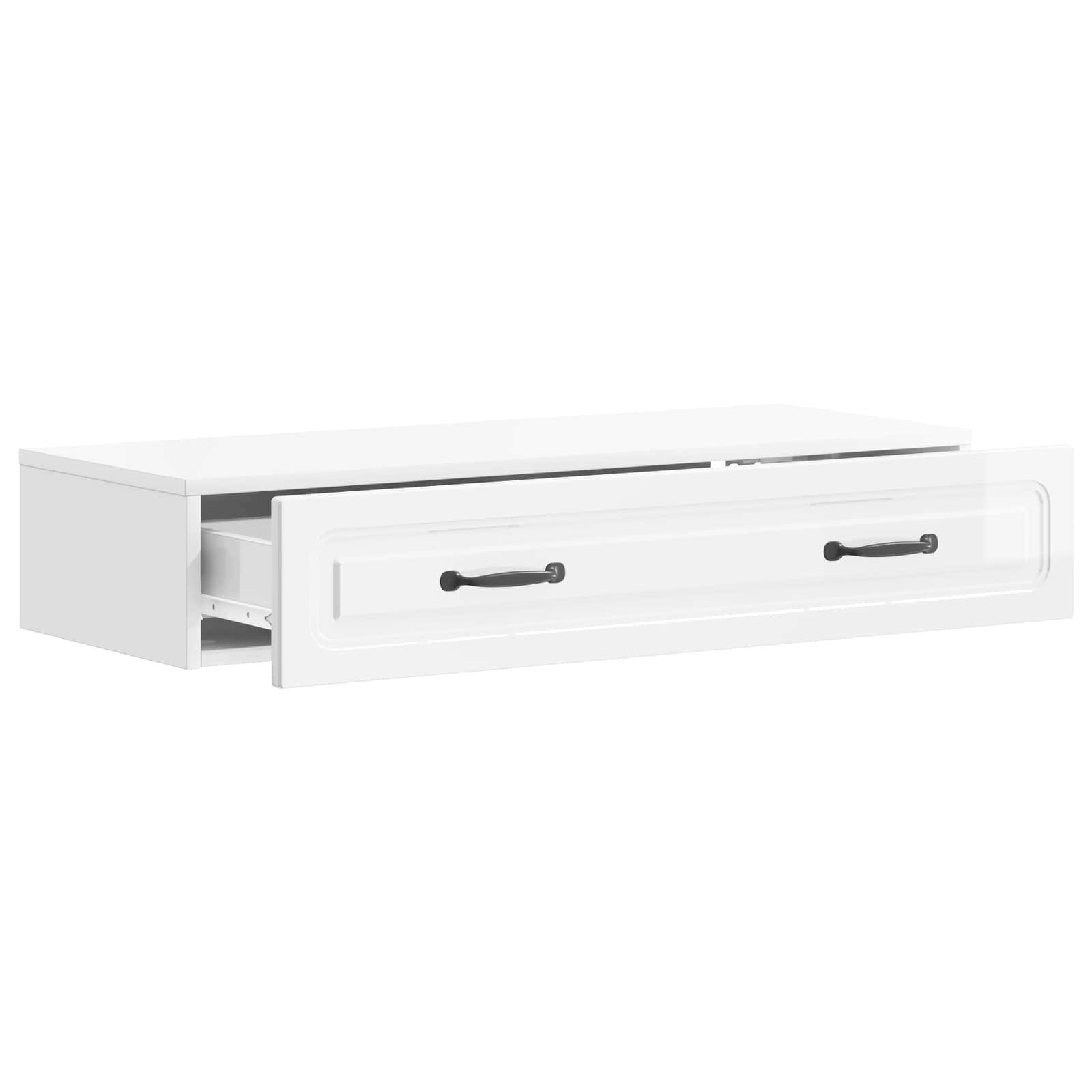 vidaXL Wandmontierter Beistelltisch Hochglanz Weiß 87,5 x 34,5 x 17 cm