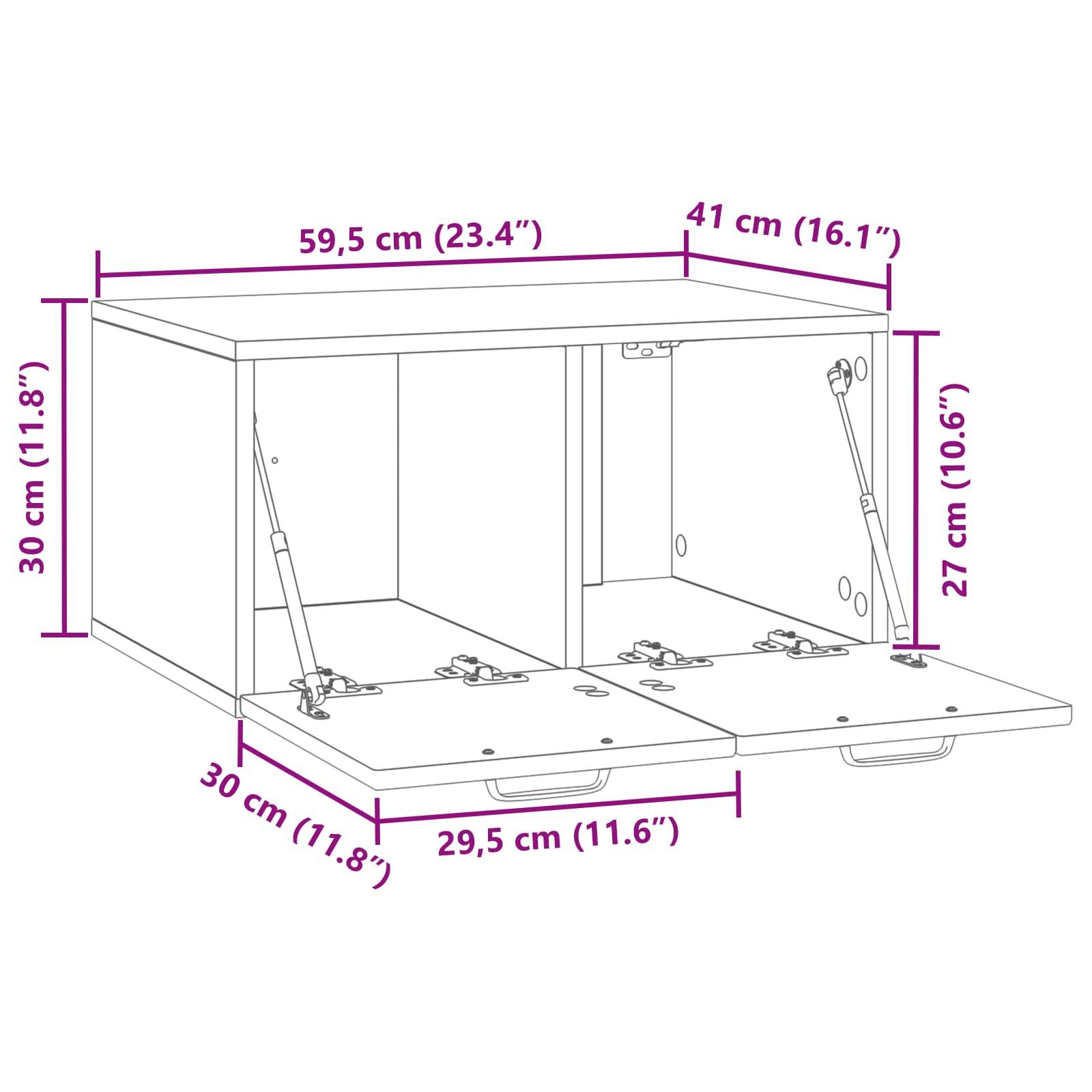 vidaXL Wandmontierter TV-Schrank Weiß 59,5 x 41 x 30 cm Holzwerkstoff