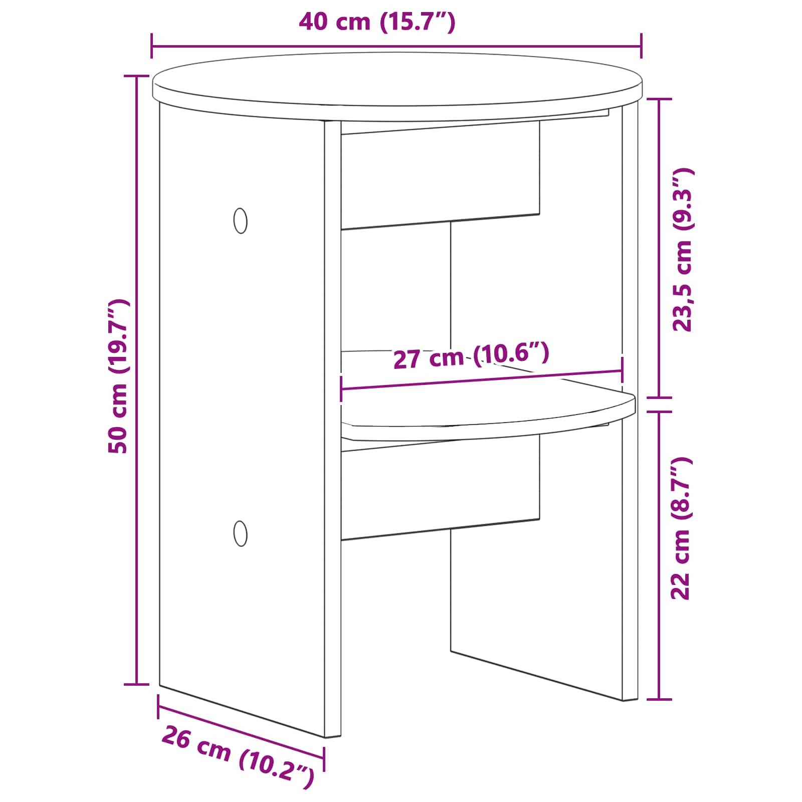 vidaXL Seitenschrank Graues Sonoma Ø40 x 50 cm Holzwerkstoff