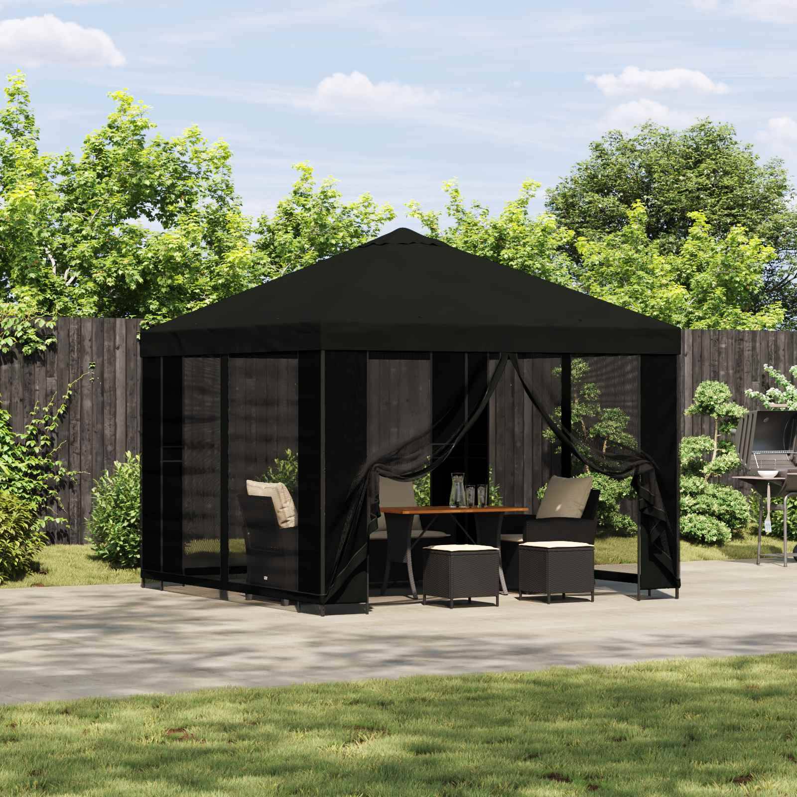 vidaXL Pavillon 3 x 3 m Schwarz Polyester und Stahl 190