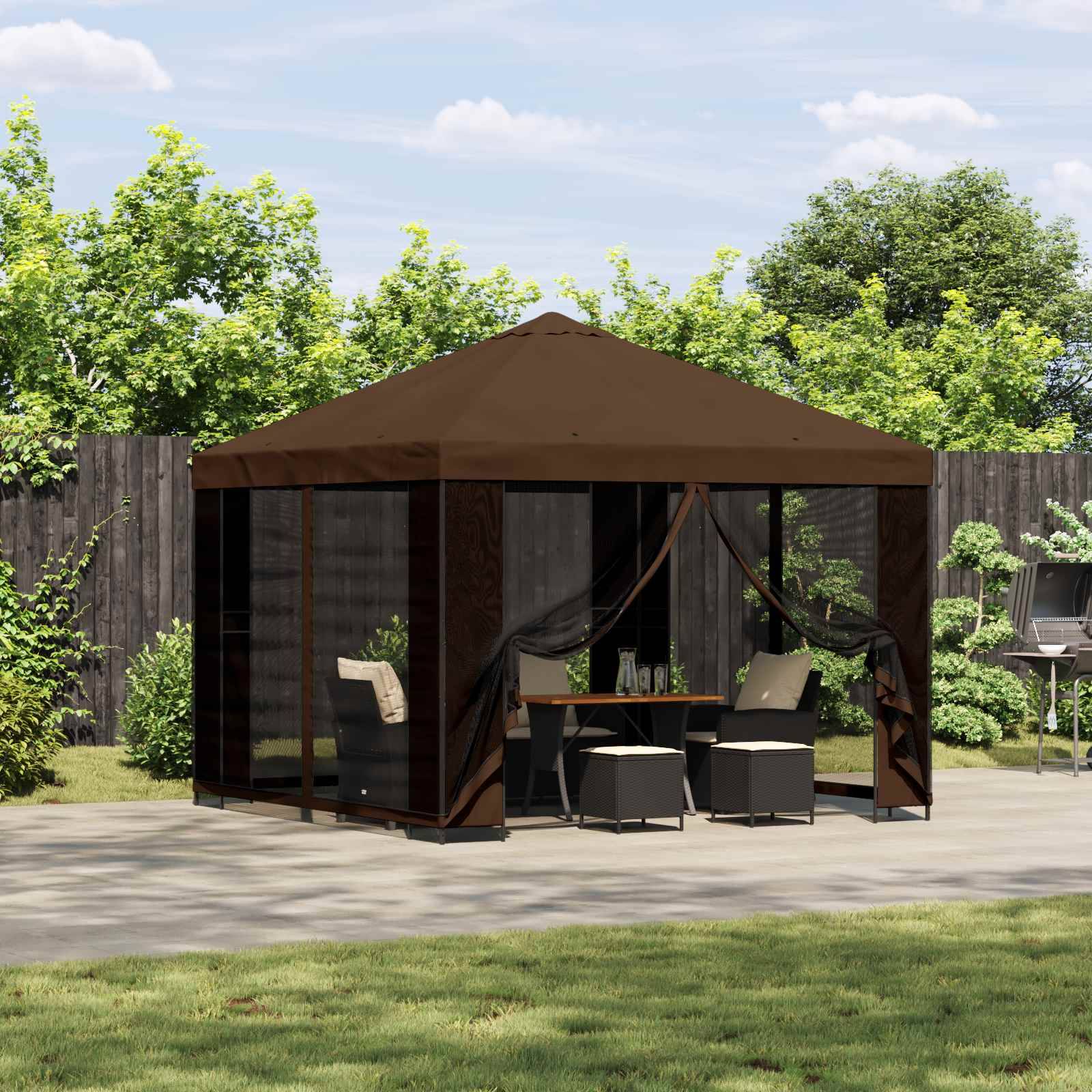 vidaXL Garten Pavillon mit Seitenwänden 3 x 3 m Braun