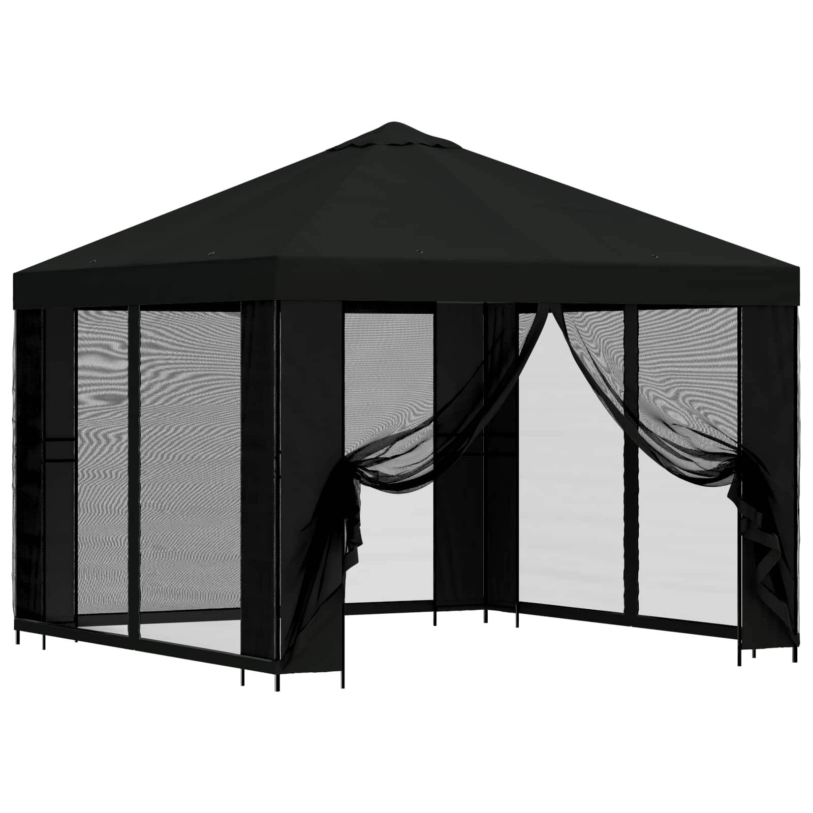vidaXL Garten Pavillon mit Seitenwänden 3 x 3 m Schwarz