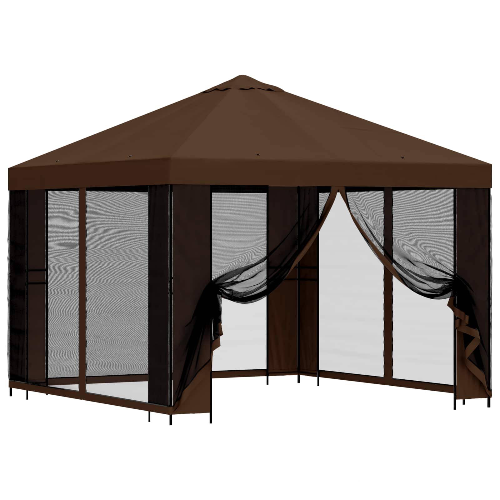 vidaXL Garten Pavillon mit Seitenwänden 3 x 3 m Braun