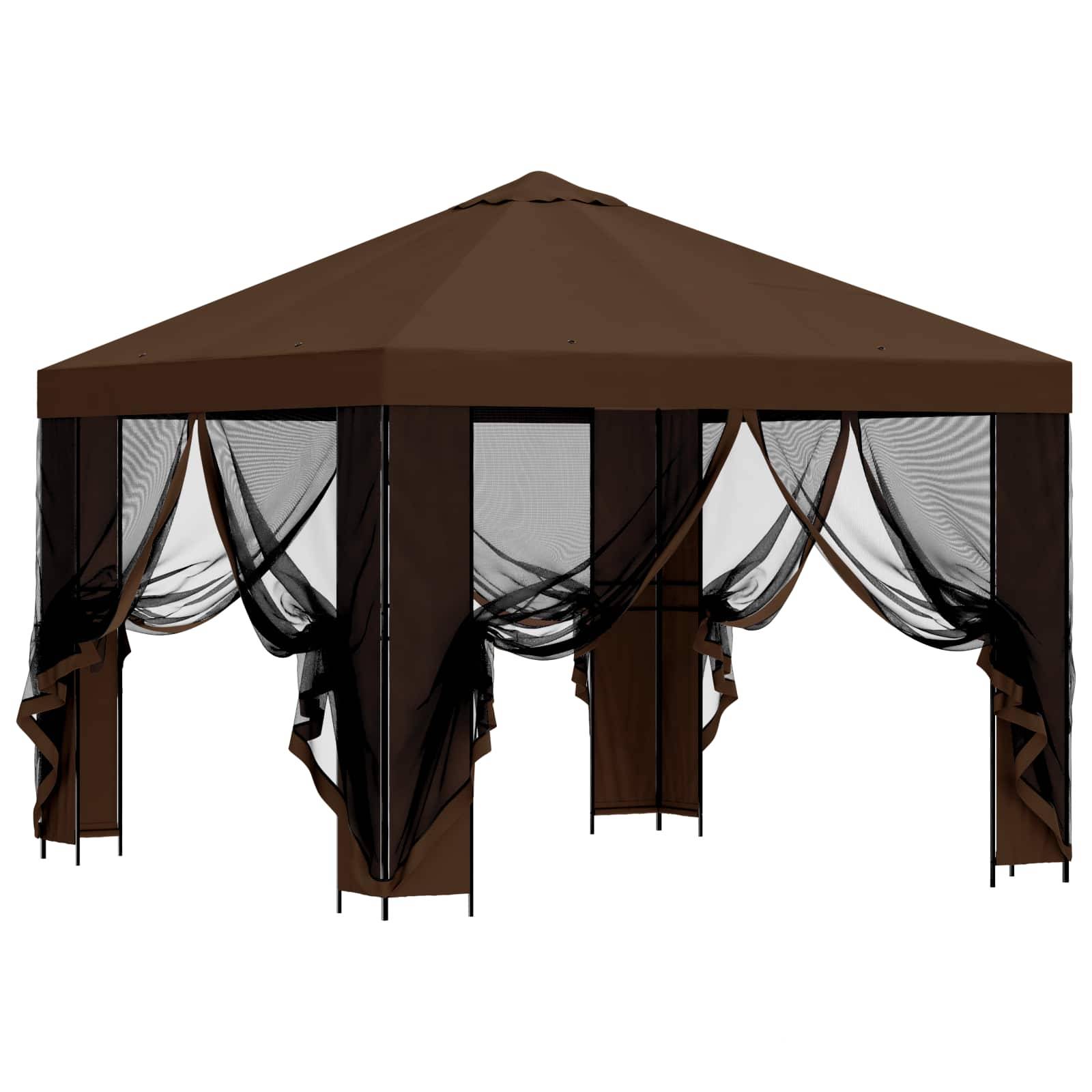 vidaXL Garten Pavillon mit Seitenwänden 3 x 3 m Braun